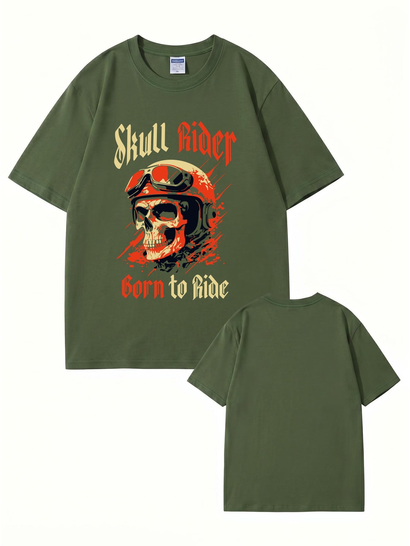 Skull Rider Born to Ride Graphic Print Cotton T-Shirt