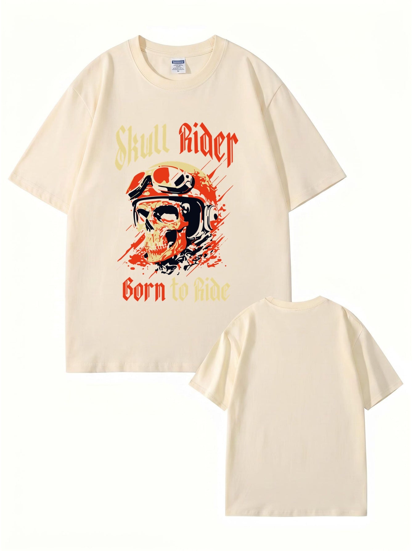 Skull Rider Born to Ride Graphic Print Cotton T-Shirt