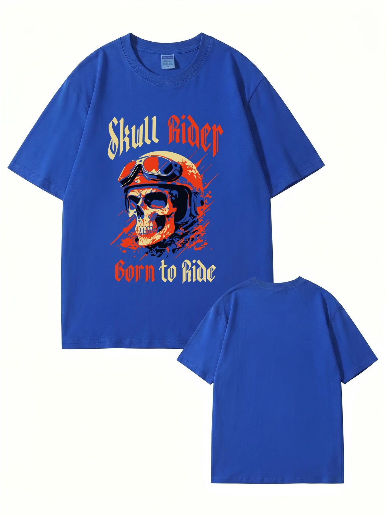 Skull Rider Born to Ride Graphic Print Cotton T-Shirt