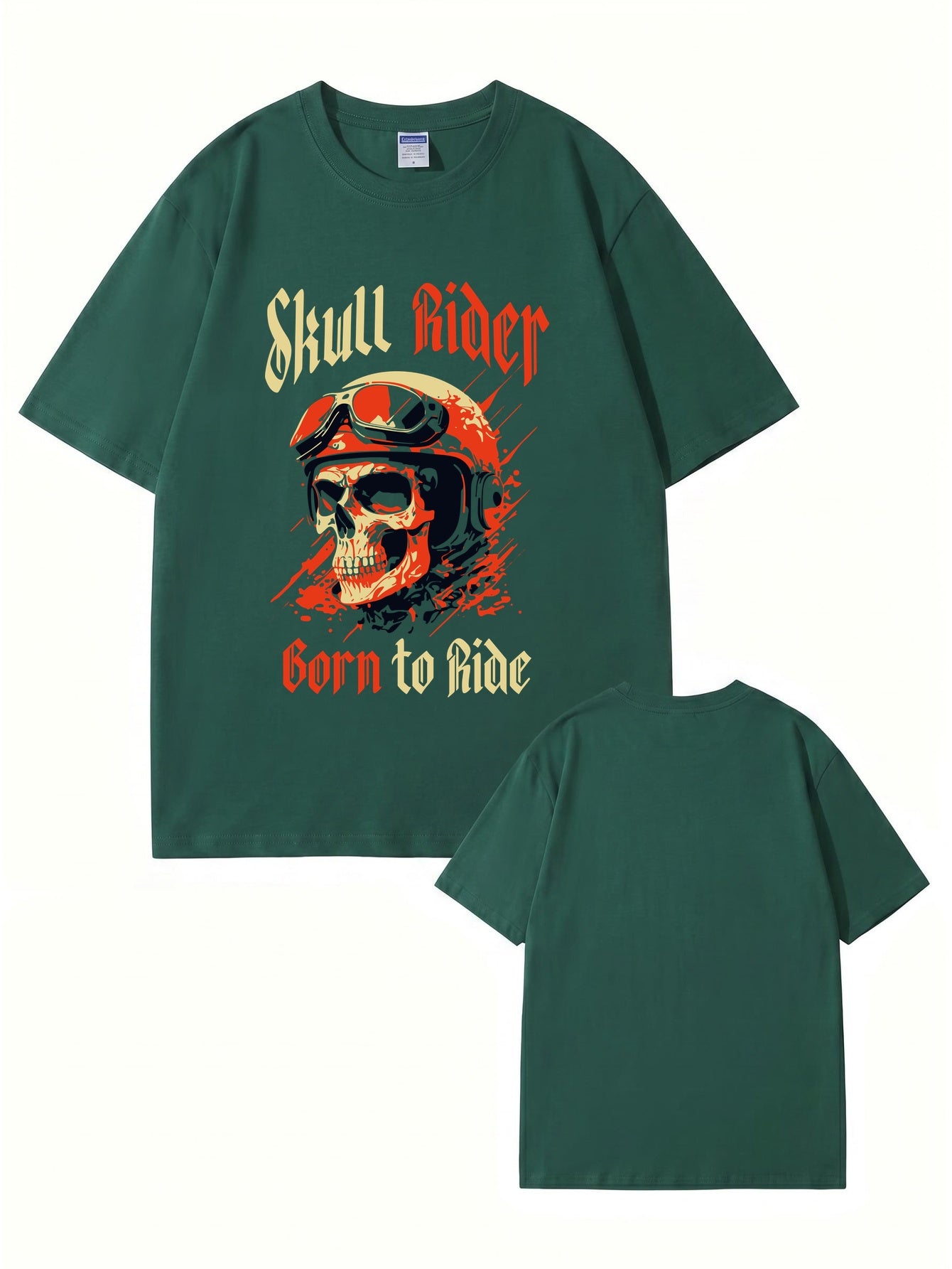 Skull Rider Born to Ride Graphic Print Cotton T-Shirt