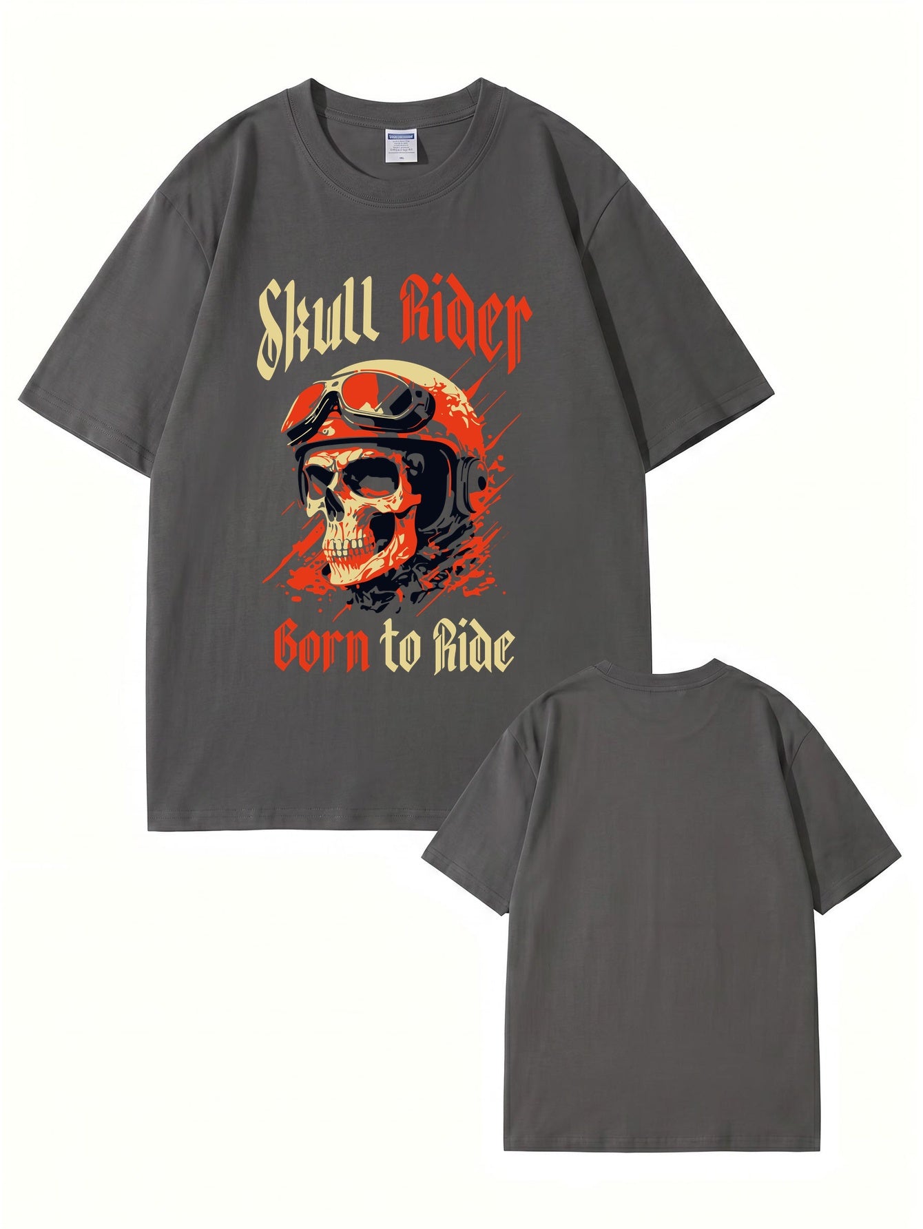 Skull Rider Born to Ride Graphic Print Cotton T-Shirt