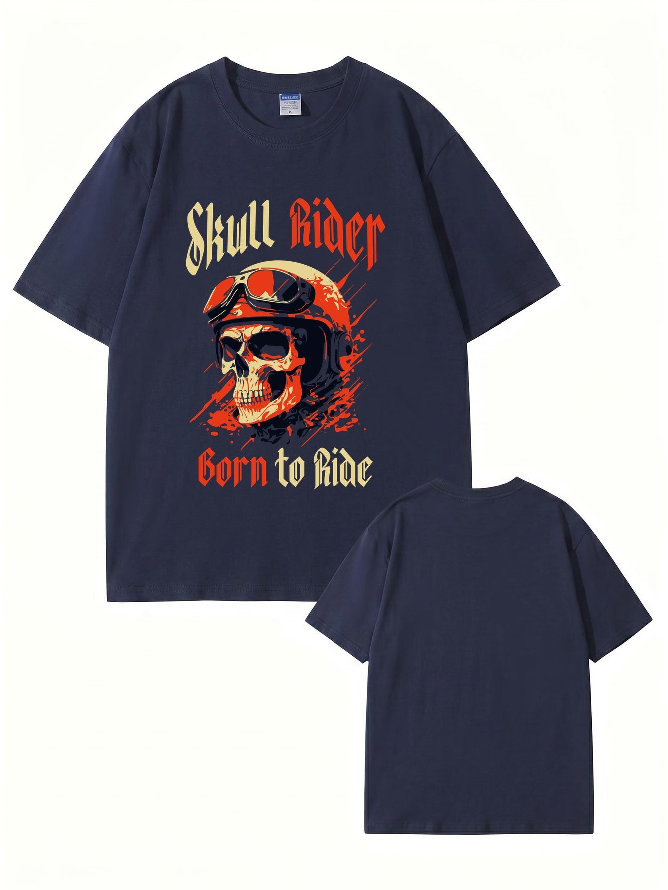 Skull Rider Born to Ride Graphic Print Cotton T-Shirt