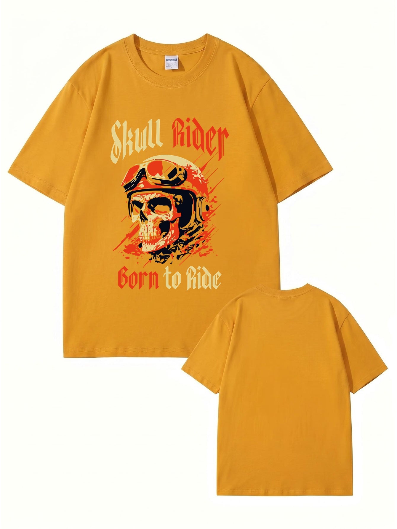 Skull Rider Born to Ride Graphic Print Cotton T-Shirt