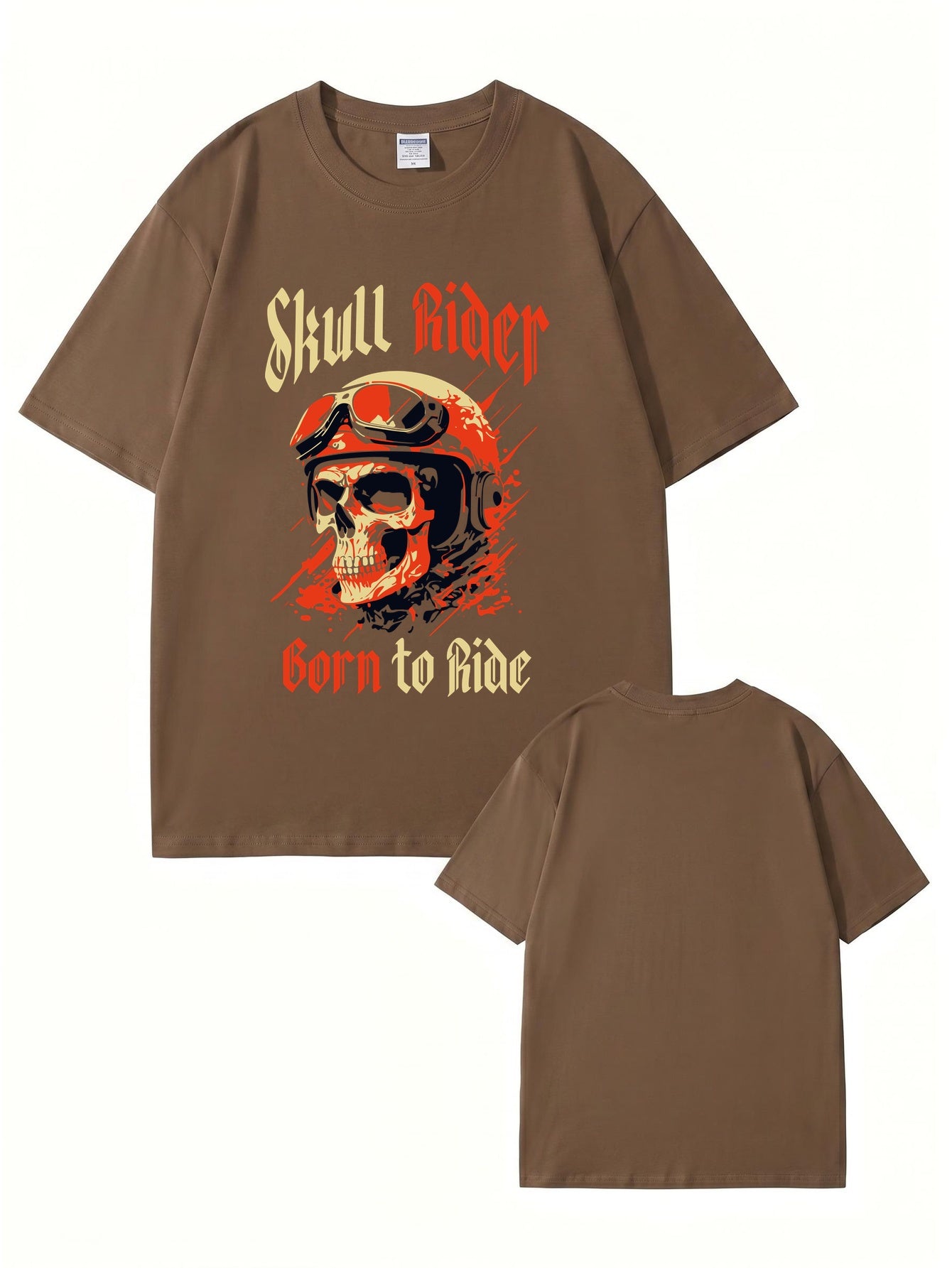 Skull Rider Born to Ride Graphic Print Cotton T-Shirt