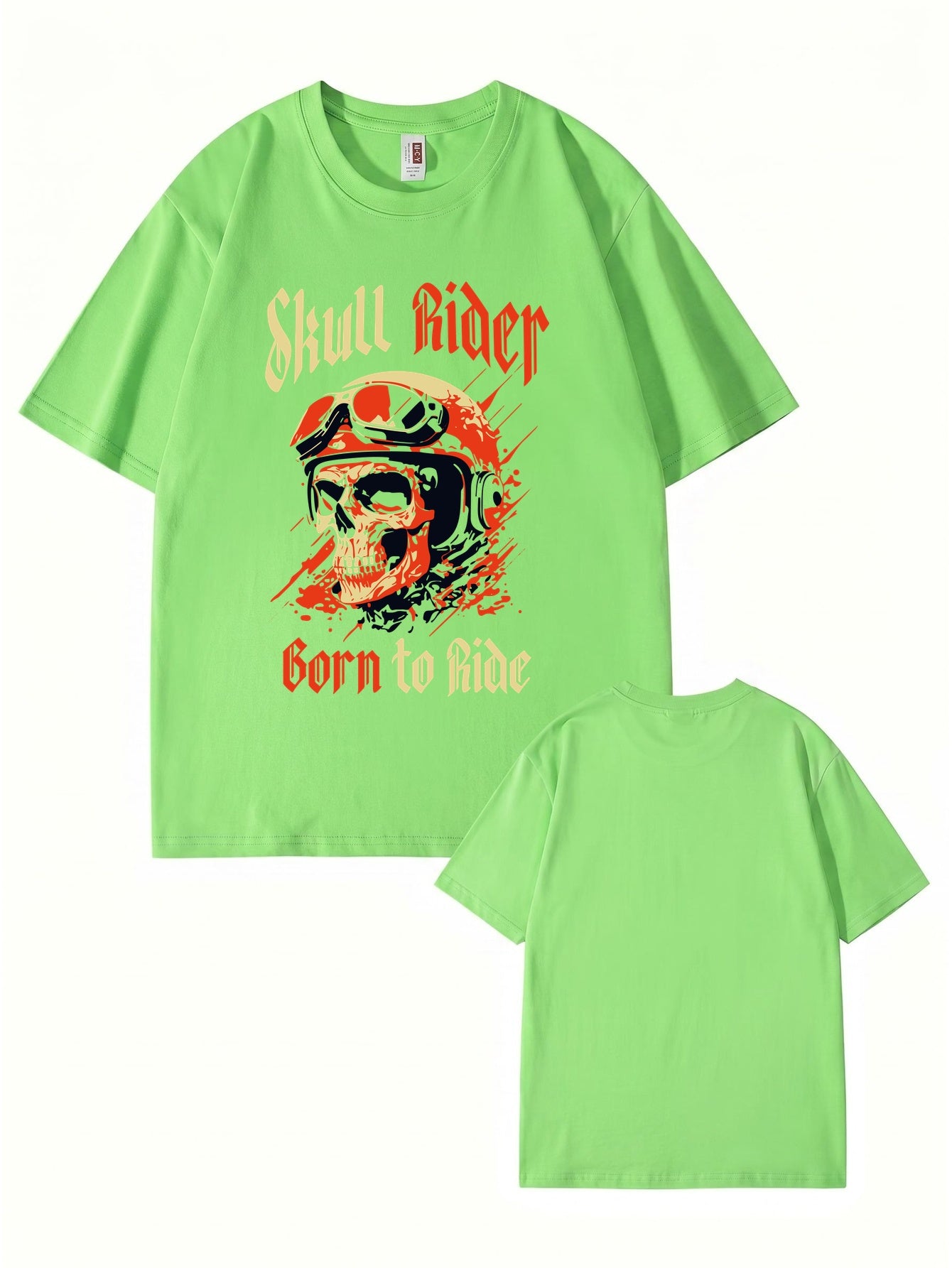 Skull Rider Born to Ride Graphic Print Cotton T-Shirt