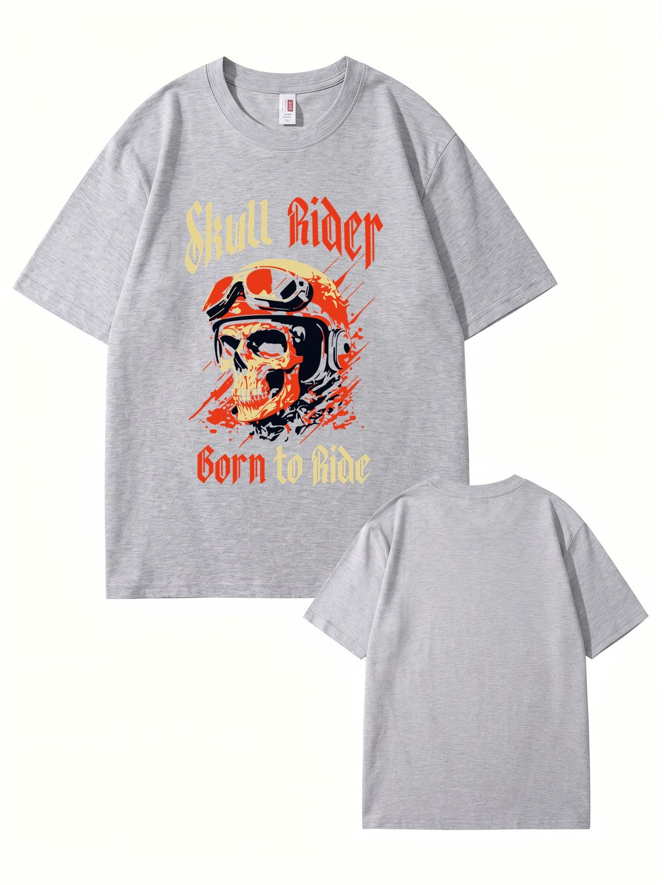 Skull Rider Born to Ride Graphic Print Cotton T-Shirt