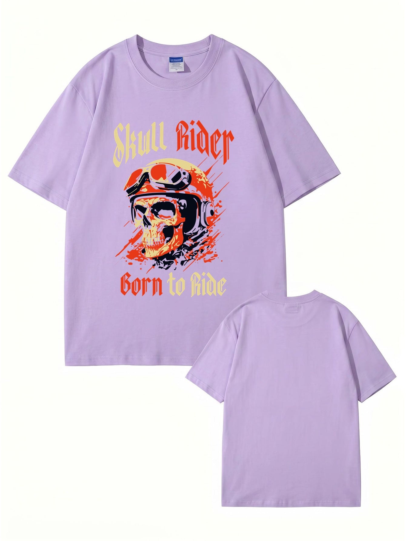 Skull Rider Born to Ride Graphic Print Cotton T-Shirt