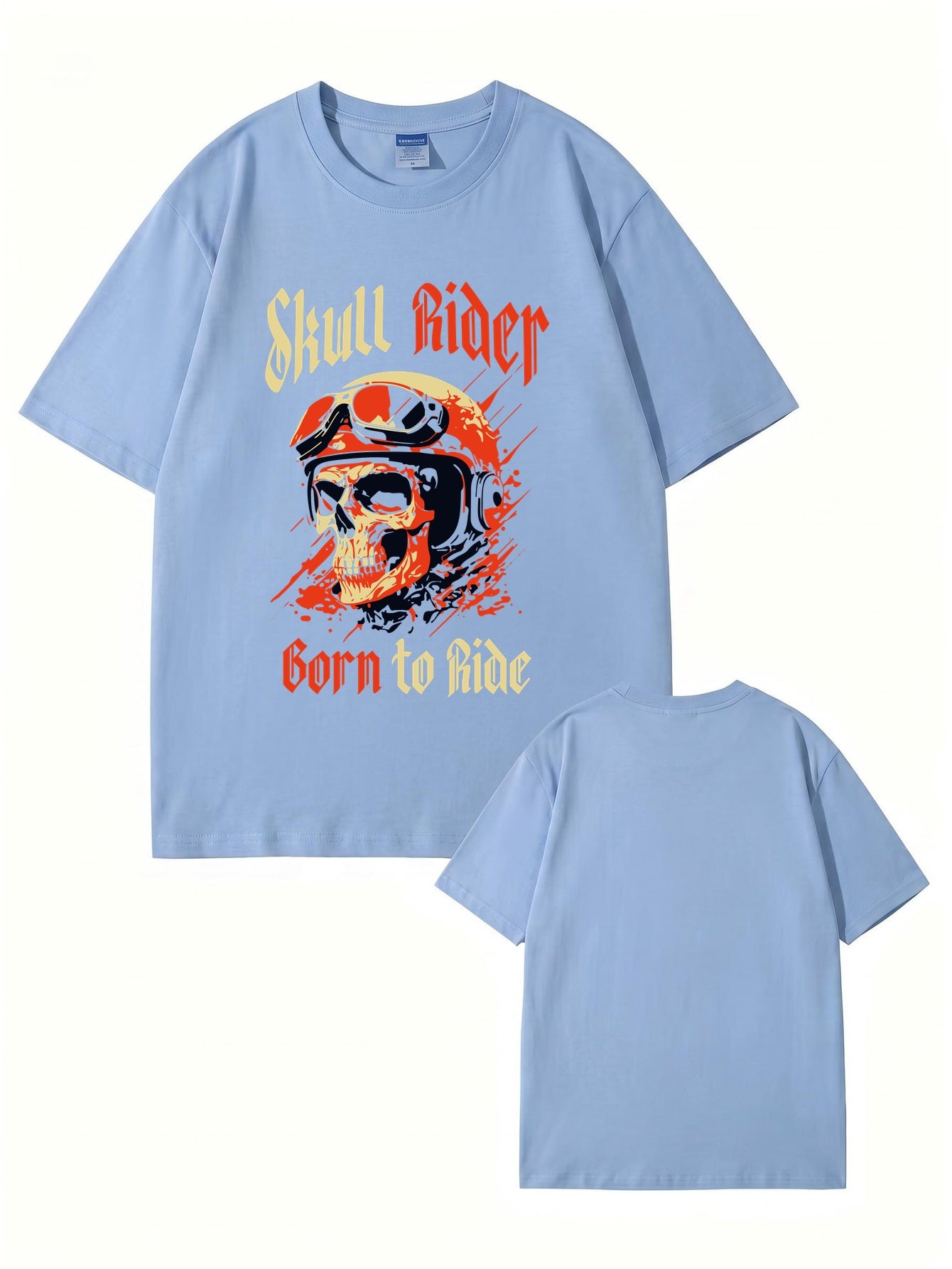 Skull Rider Born to Ride Graphic Print Cotton T-Shirt