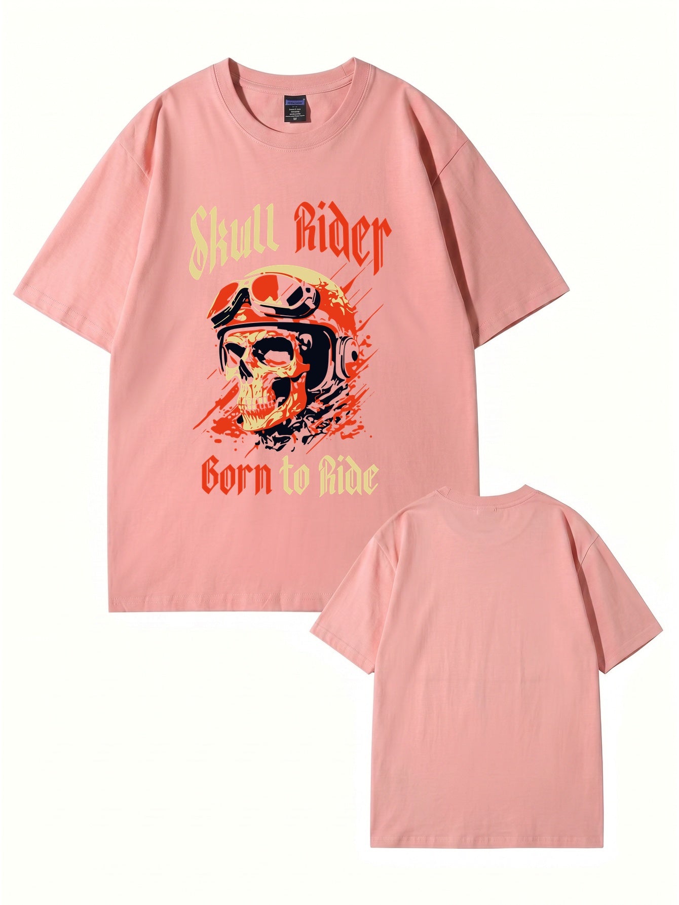 Skull Rider Born to Ride Graphic Print Cotton T-Shirt