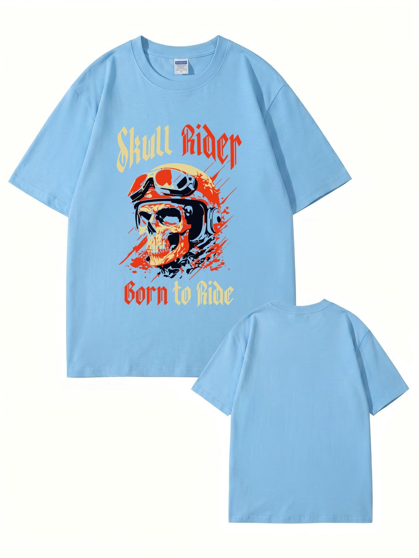 Skull Rider Born to Ride Graphic Print Cotton T-Shirt