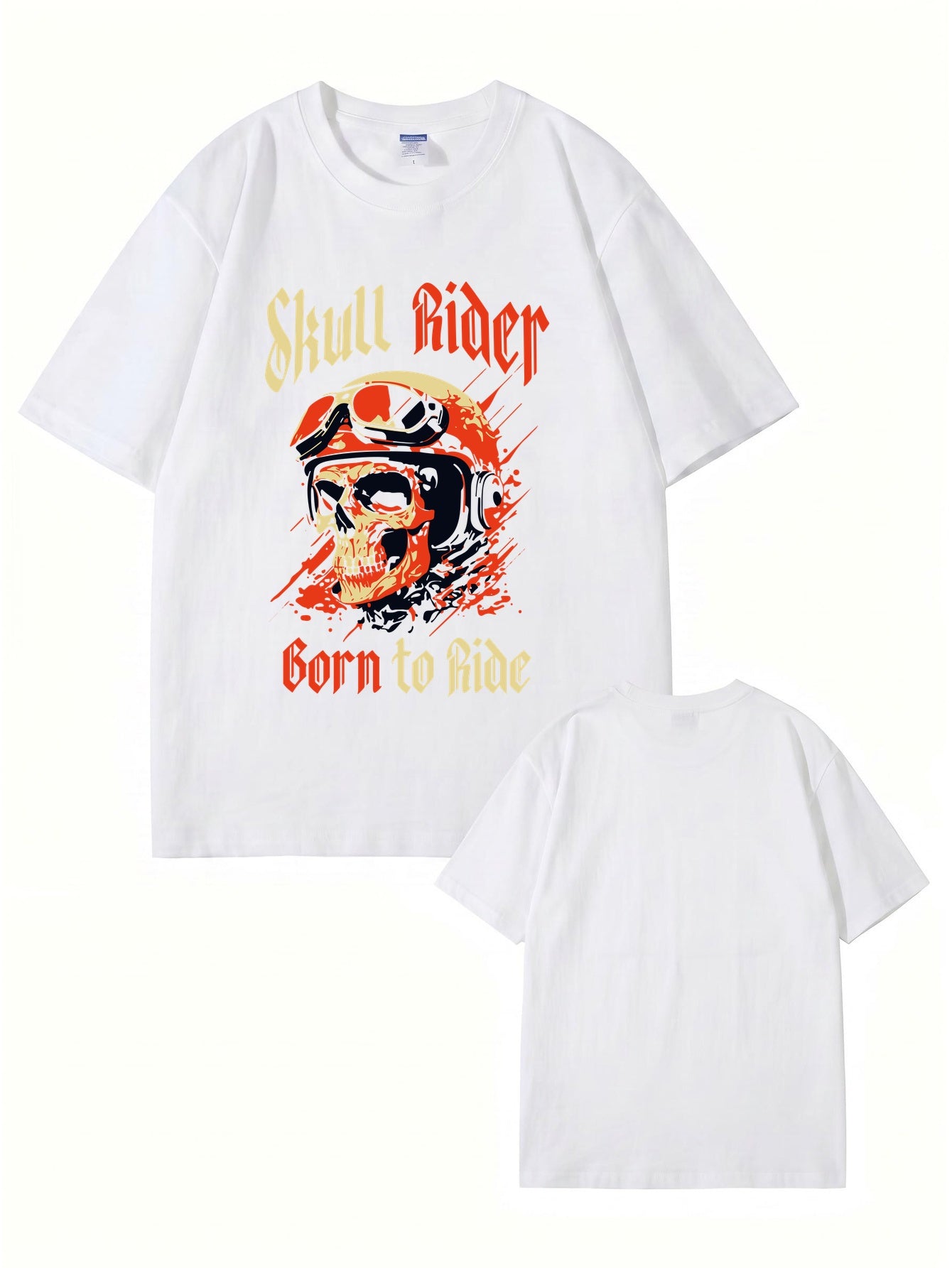 Skull Rider Born to Ride Graphic Print Cotton T-Shirt