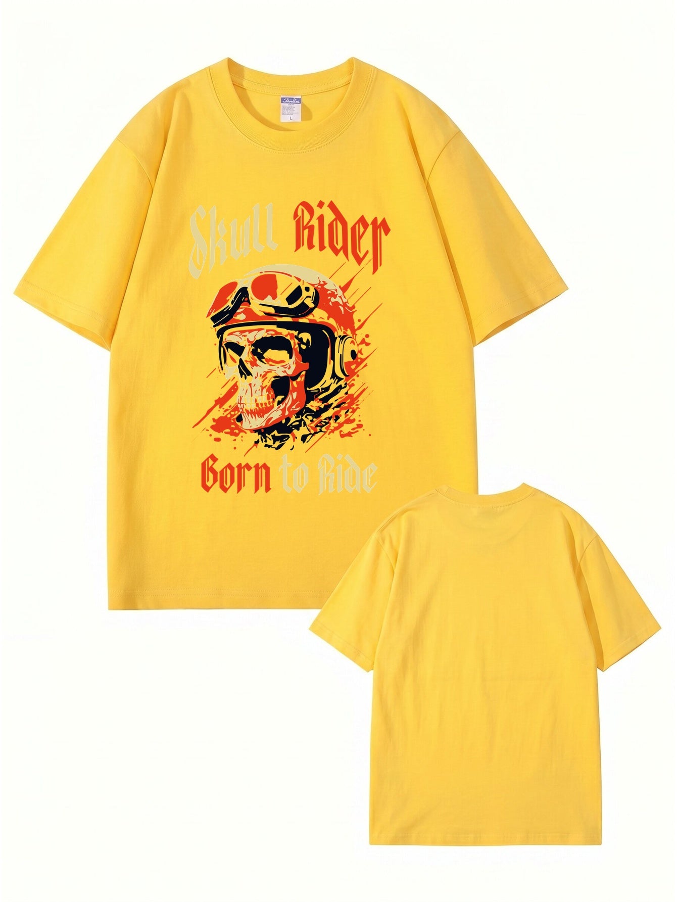 Skull Rider Born to Ride Graphic Print Cotton T-Shirt