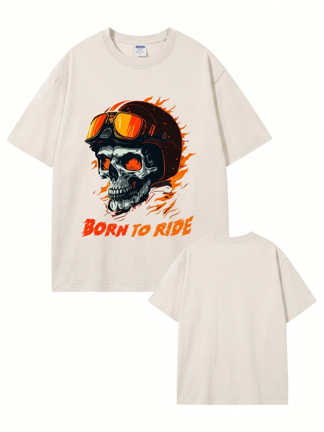 Born To Ride Skull Graphic Vintage Washed Heavyweight Cotton T-Shirt