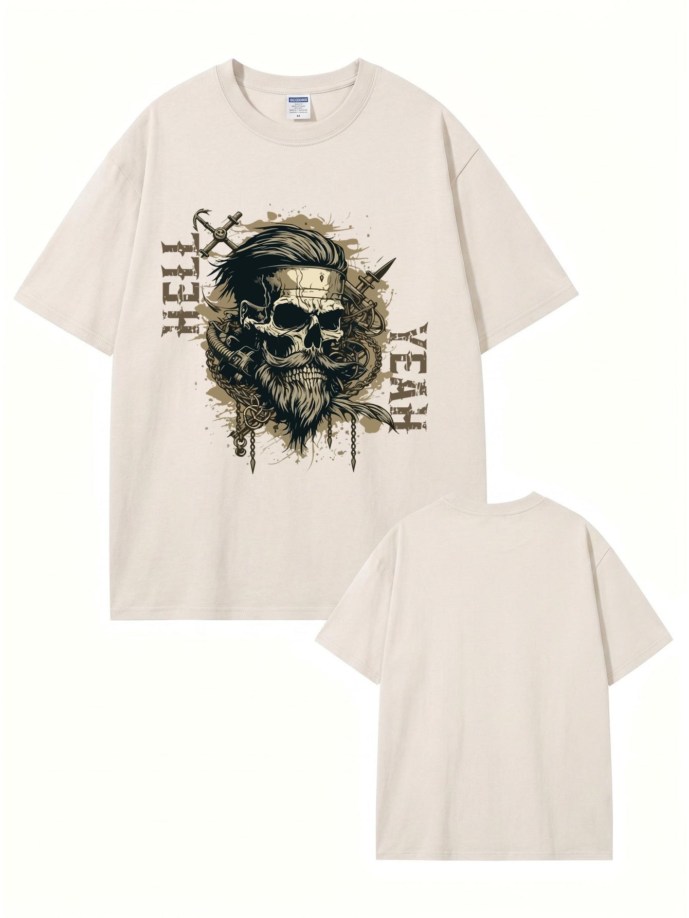 Vintage Washed Graphic T-Shirt: Bearded Skull 'HELL YEAH' Print
