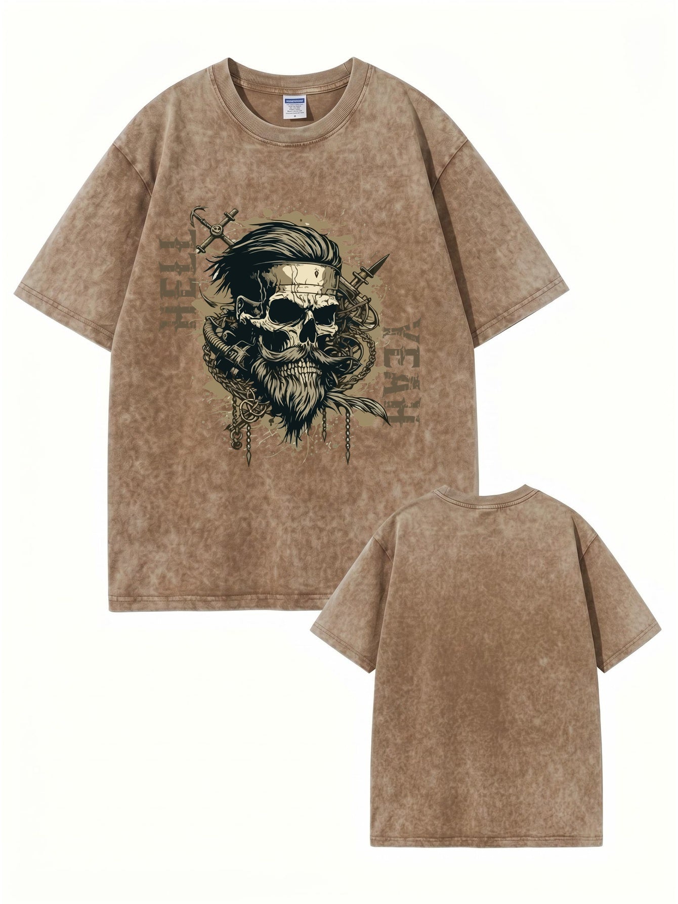 Vintage Washed Graphic T-Shirt: Bearded Skull 'HELL YEAH' Print