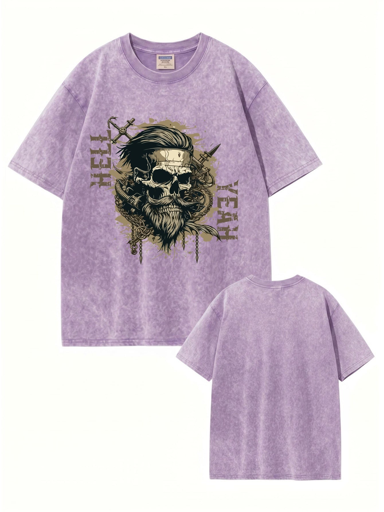 Vintage Washed Graphic T-Shirt: Bearded Skull 'HELL YEAH' Print