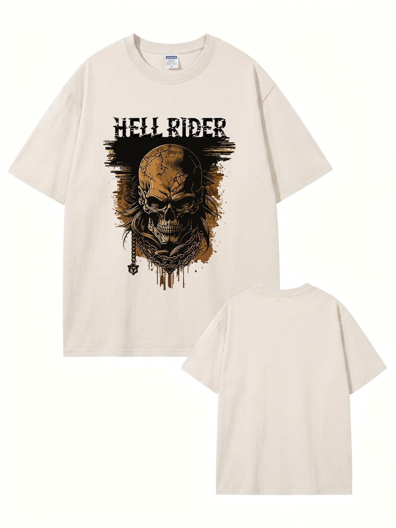 Vintage Washed Hell Rider Skull Graphic Tee - Heavyweight Cotton Streetwear