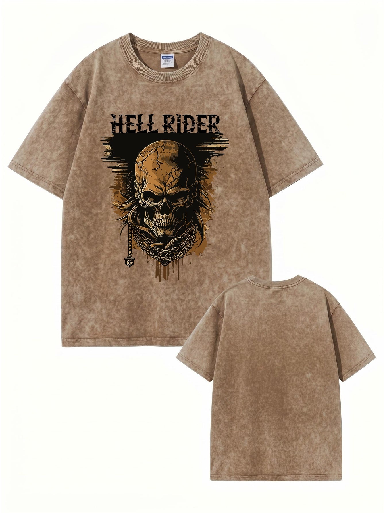 Vintage Washed Hell Rider Skull Graphic Tee - Heavyweight Cotton Streetwear