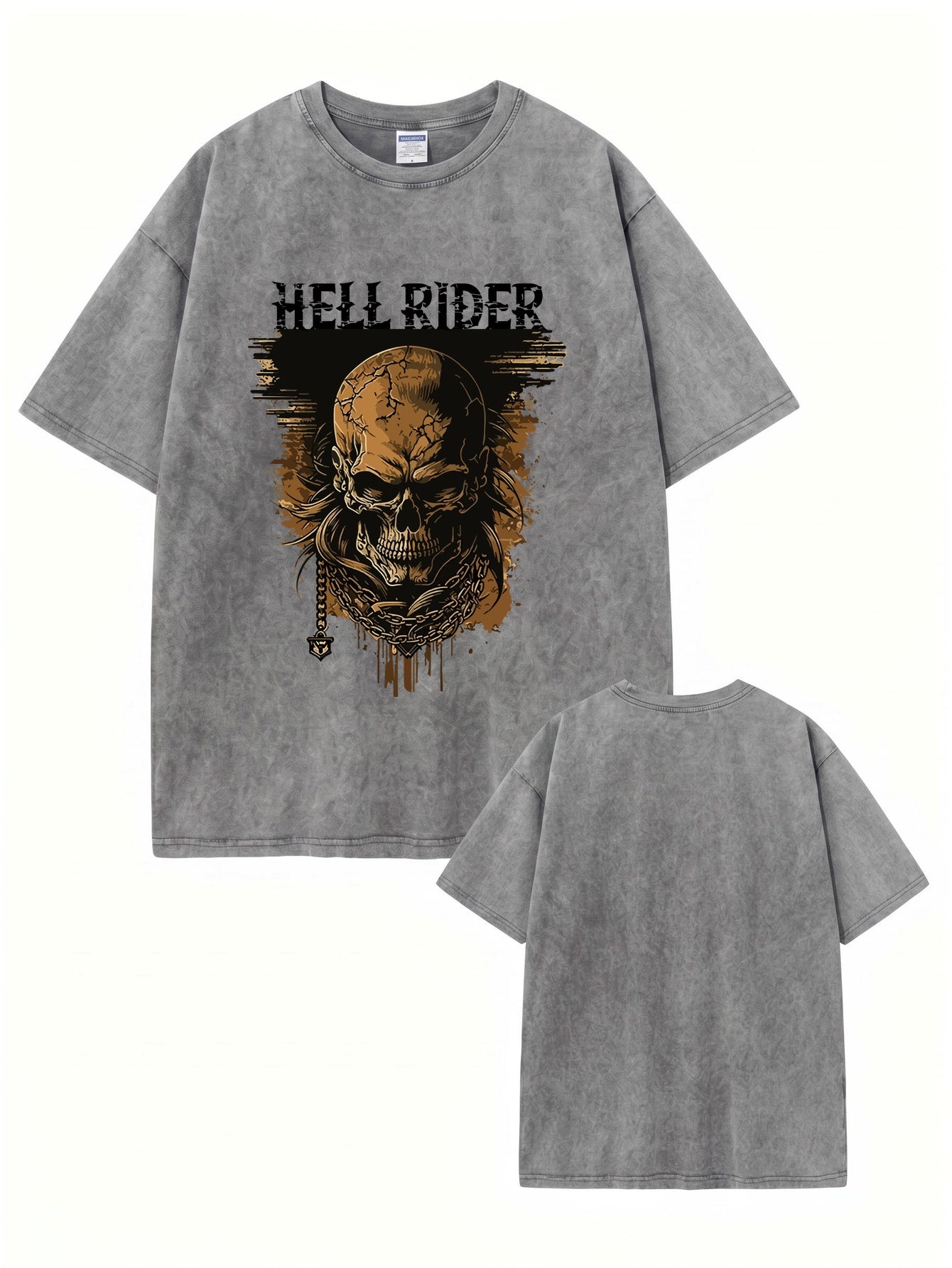 Vintage Washed Hell Rider Skull Graphic Tee - Heavyweight Cotton Streetwear