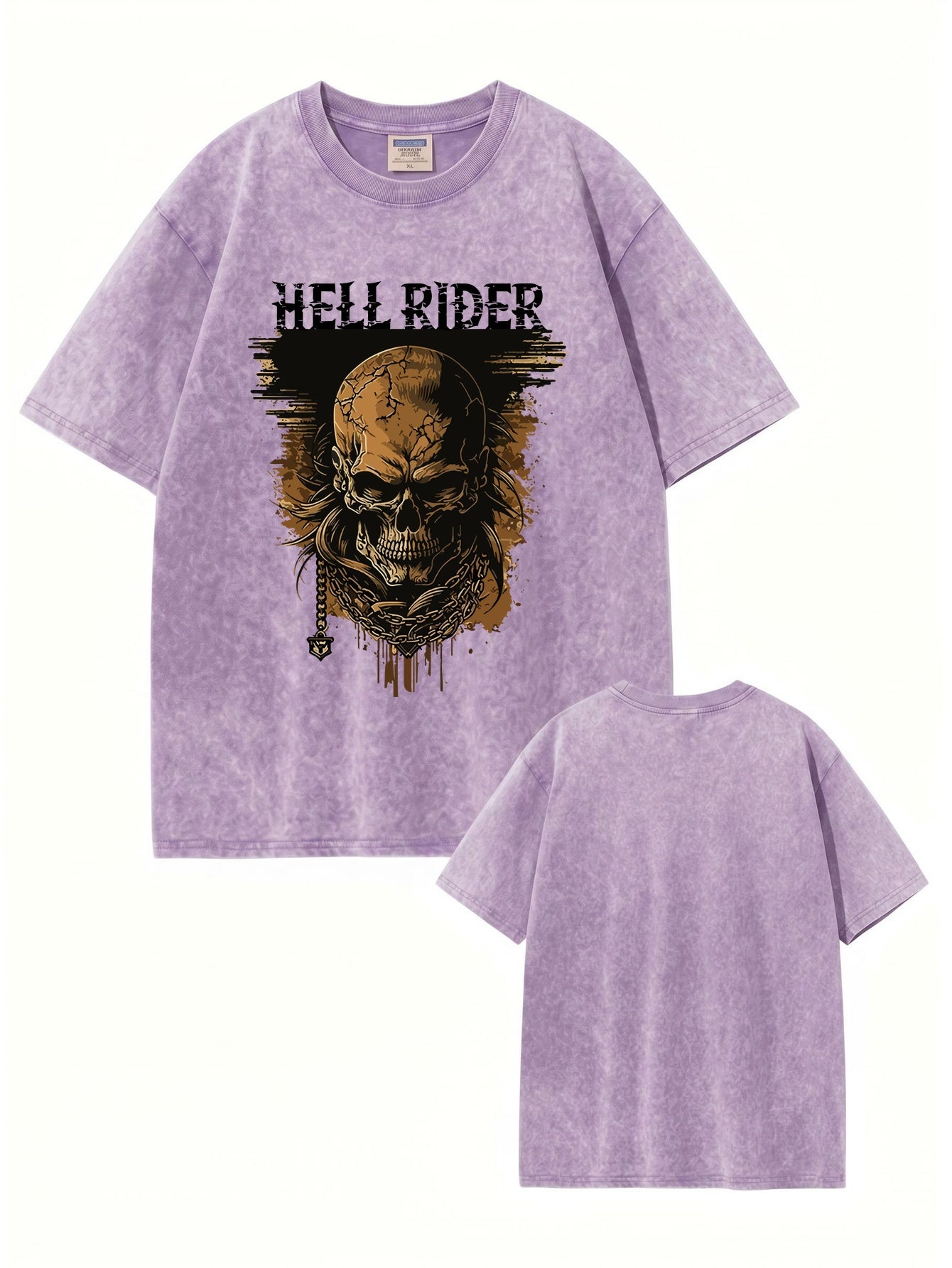 Vintage Washed Hell Rider Skull Graphic Tee - Heavyweight Cotton Streetwear