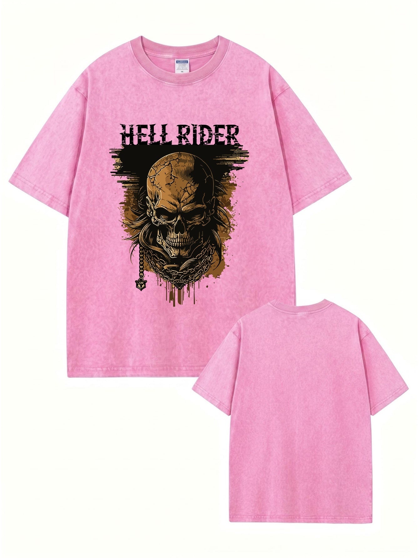 Vintage Washed Hell Rider Skull Graphic Tee - Heavyweight Cotton Streetwear