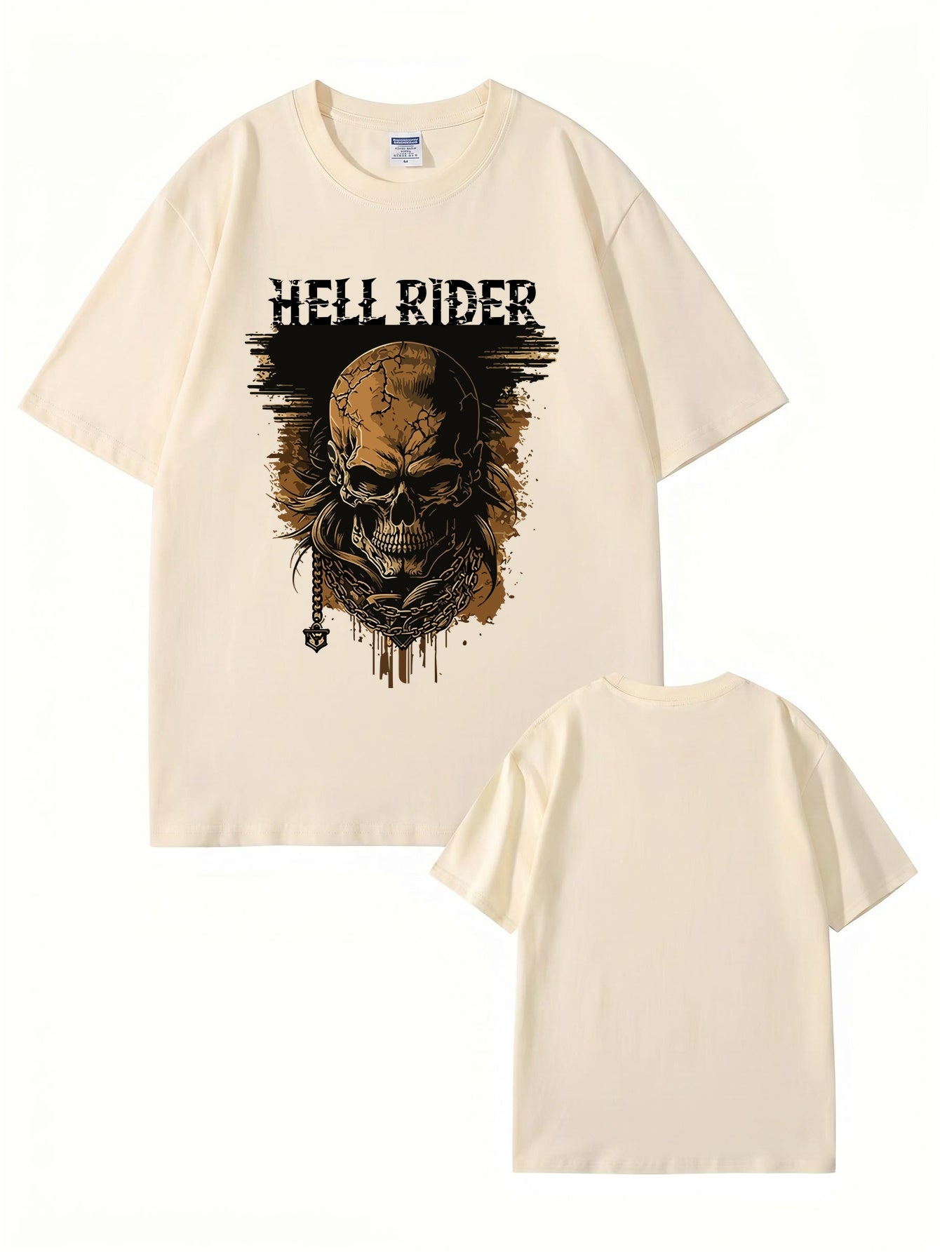 Hell Rider Skull Graphic Print Men's Heavyweight Cotton T-Shirt
