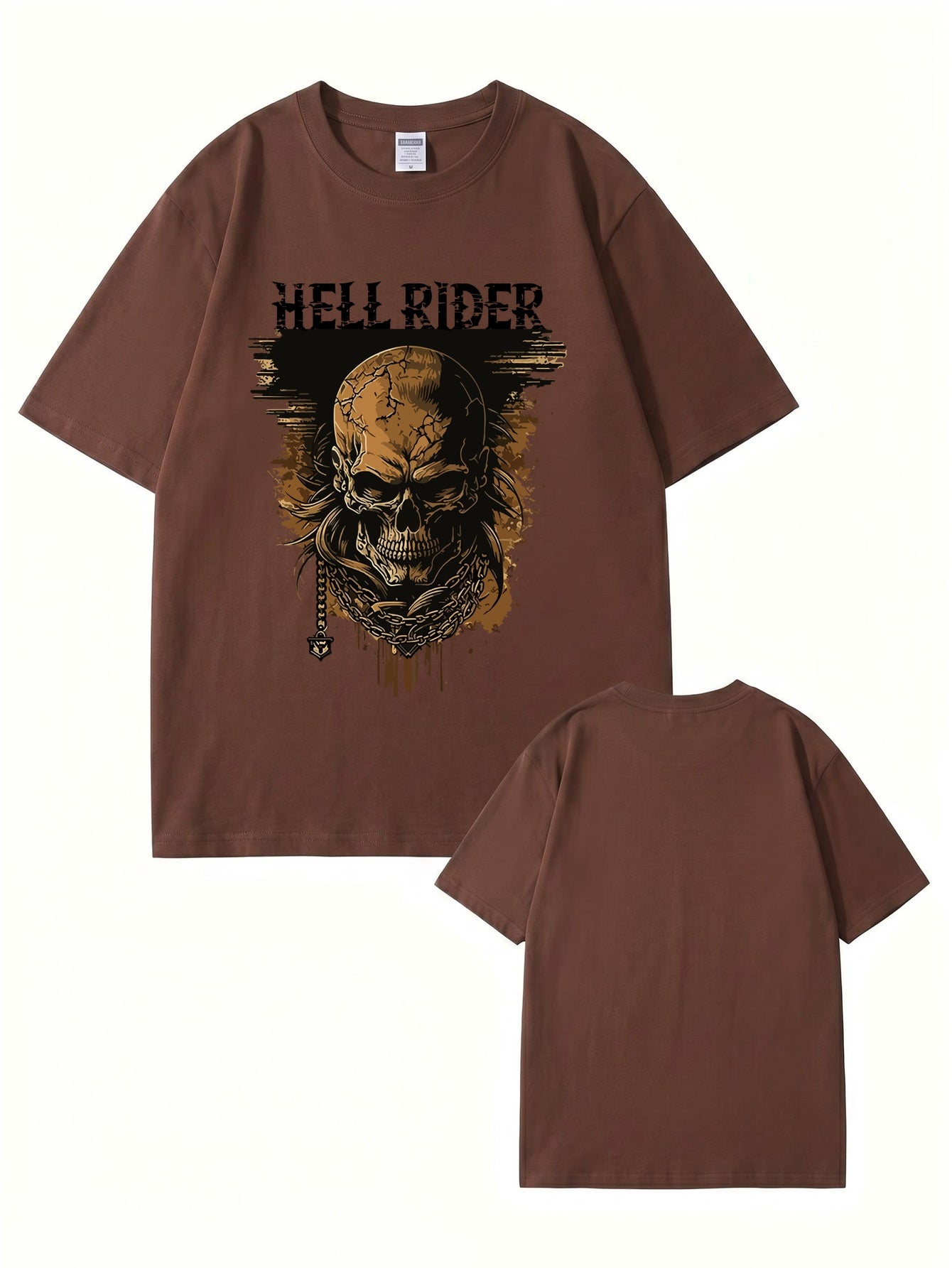 Hell Rider Skull Graphic Print Men's Heavyweight Cotton T-Shirt