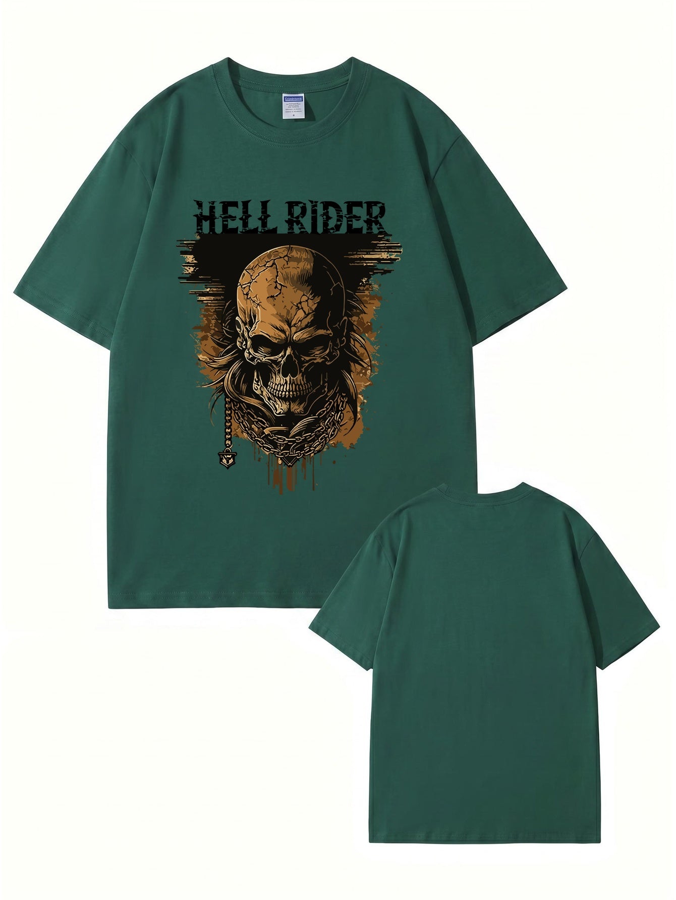 Hell Rider Skull Graphic Print Men's Heavyweight Cotton T-Shirt