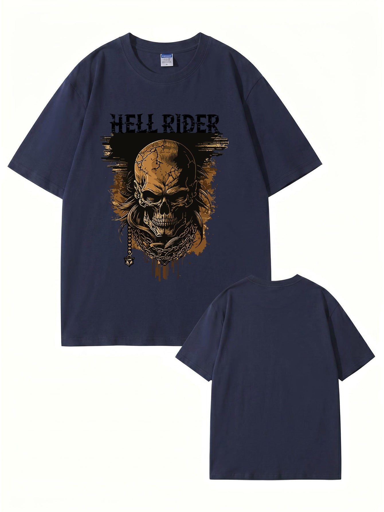Hell Rider Skull Graphic Print Men's Heavyweight Cotton T-Shirt
