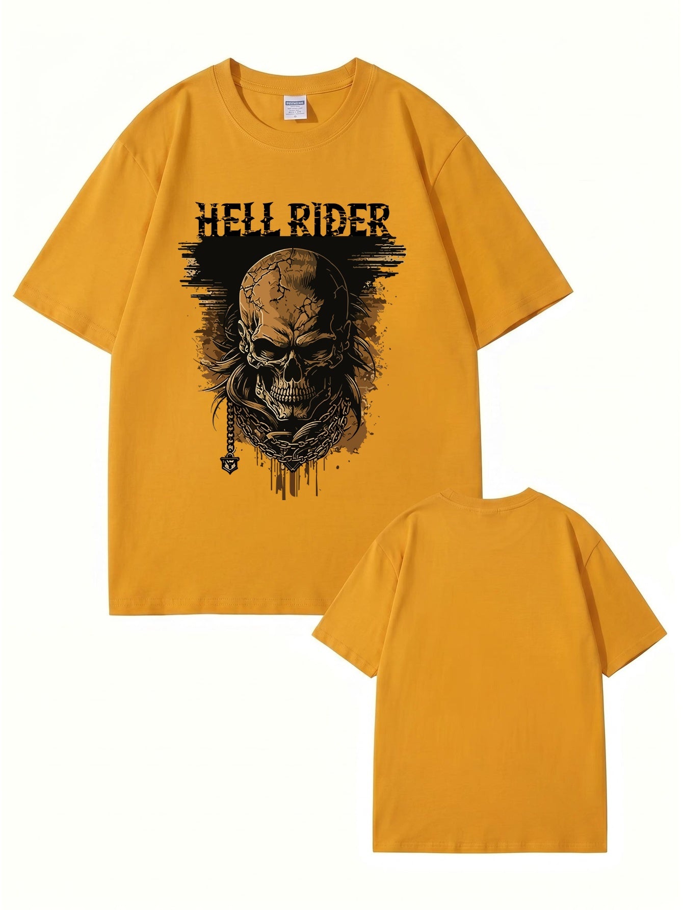 Hell Rider Skull Graphic Print Men's Heavyweight Cotton T-Shirt