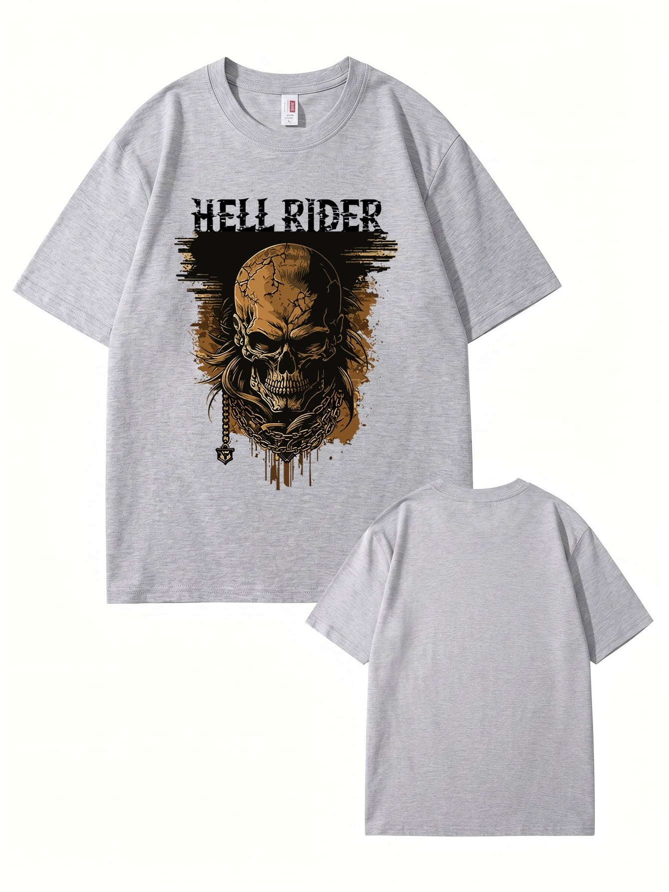 Hell Rider Skull Graphic Print Men's Heavyweight Cotton T-Shirt