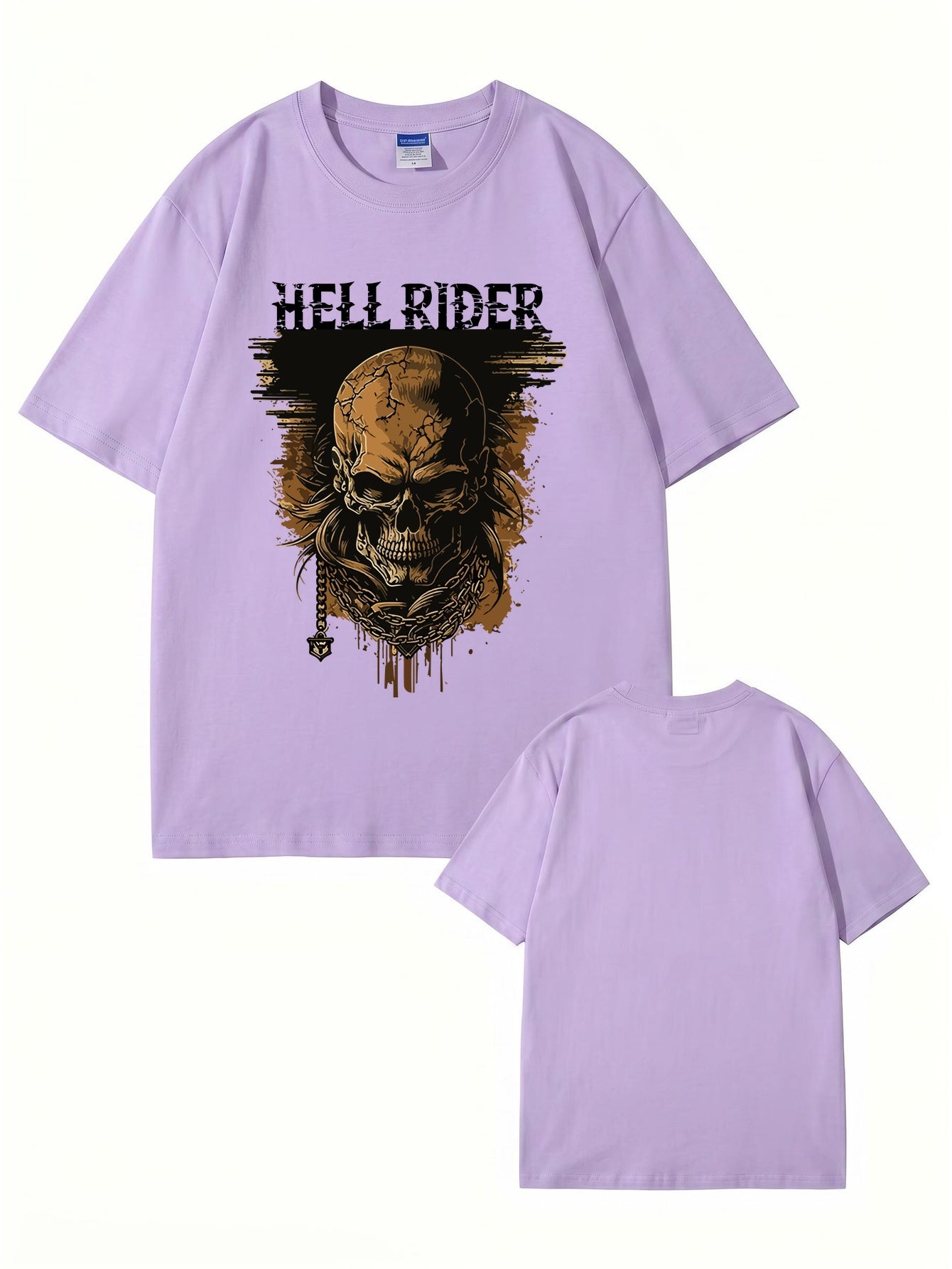 Hell Rider Skull Graphic Print Men's Heavyweight Cotton T-Shirt