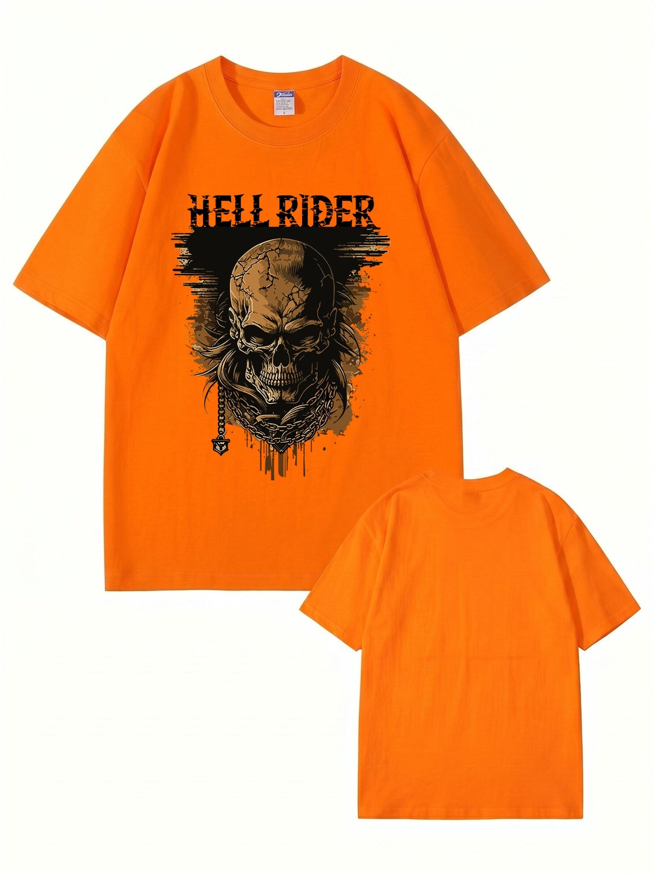 Hell Rider Skull Graphic Print Men's Heavyweight Cotton T-Shirt