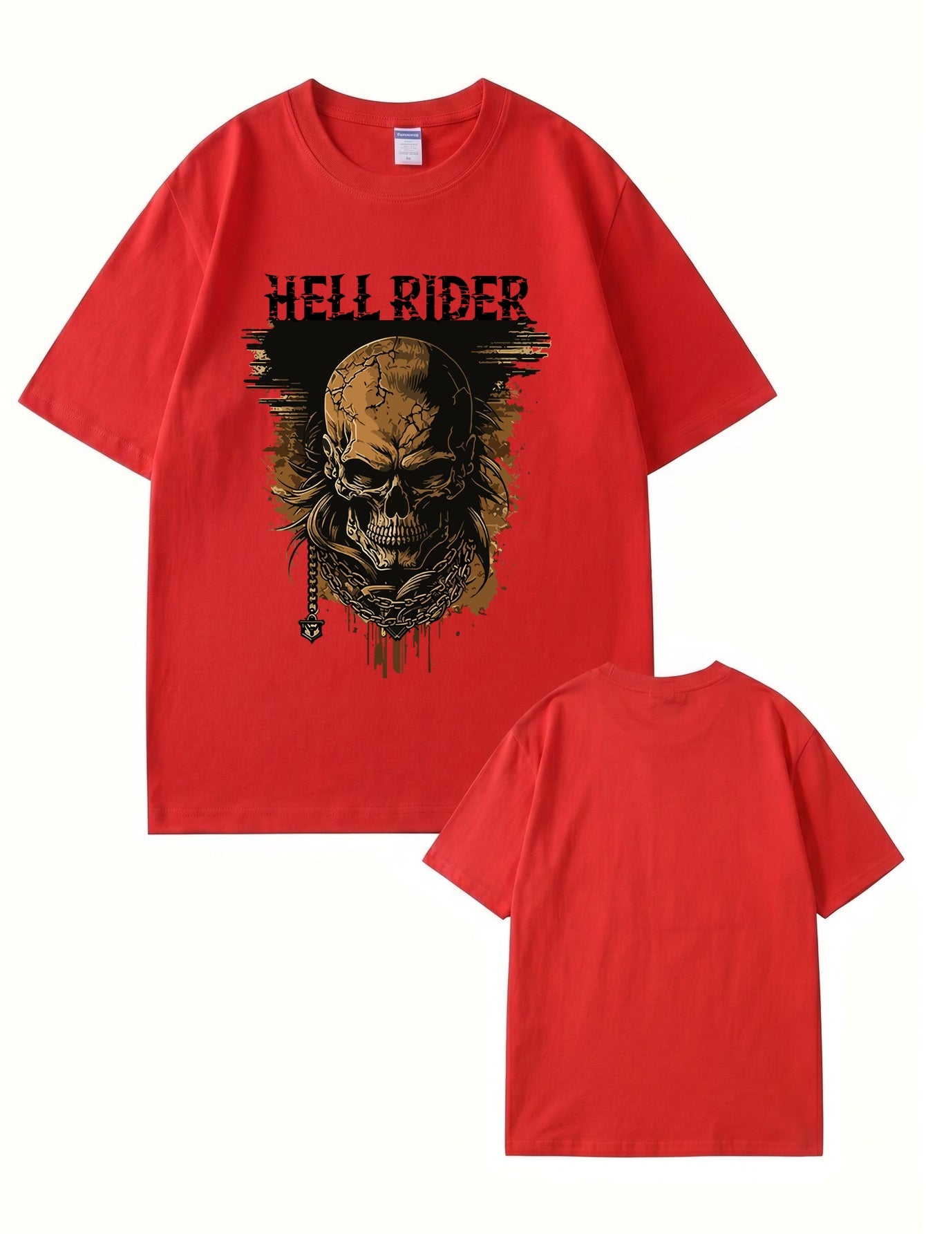 Hell Rider Skull Graphic Print Men's Heavyweight Cotton T-Shirt