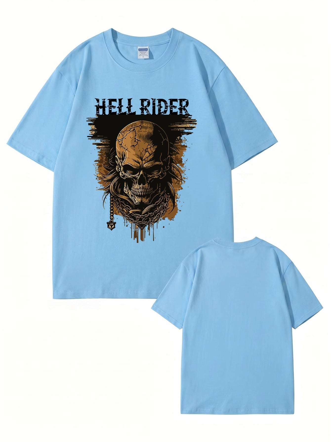 Hell Rider Skull Graphic Print Men's Heavyweight Cotton T-Shirt