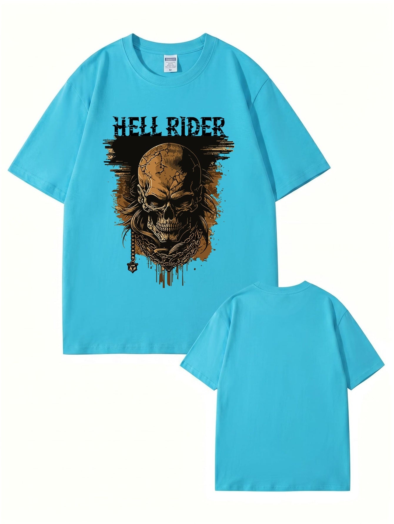 Hell Rider Skull Graphic Print Men's Heavyweight Cotton T-Shirt