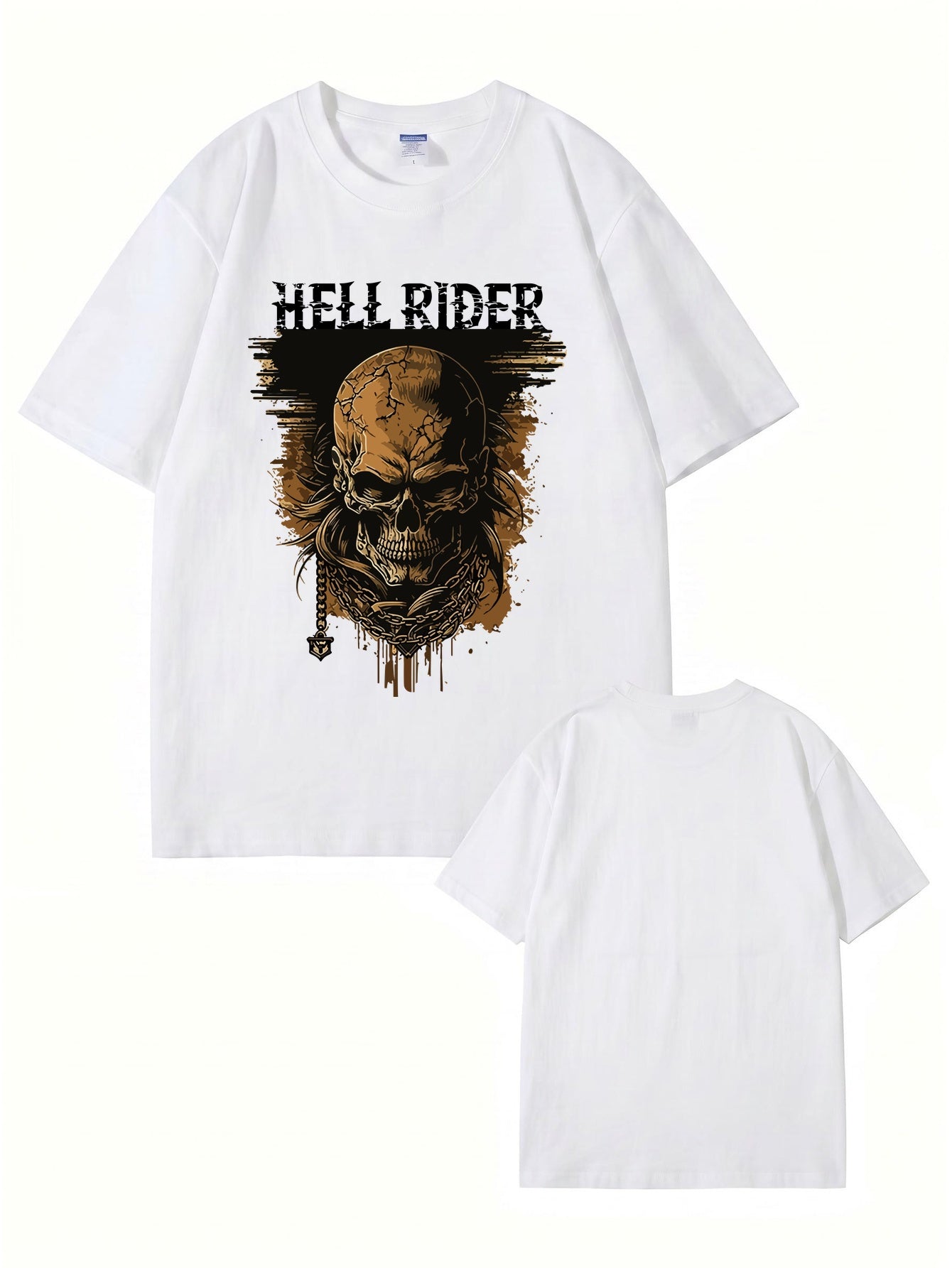 Hell Rider Skull Graphic Print Men's Heavyweight Cotton T-Shirt