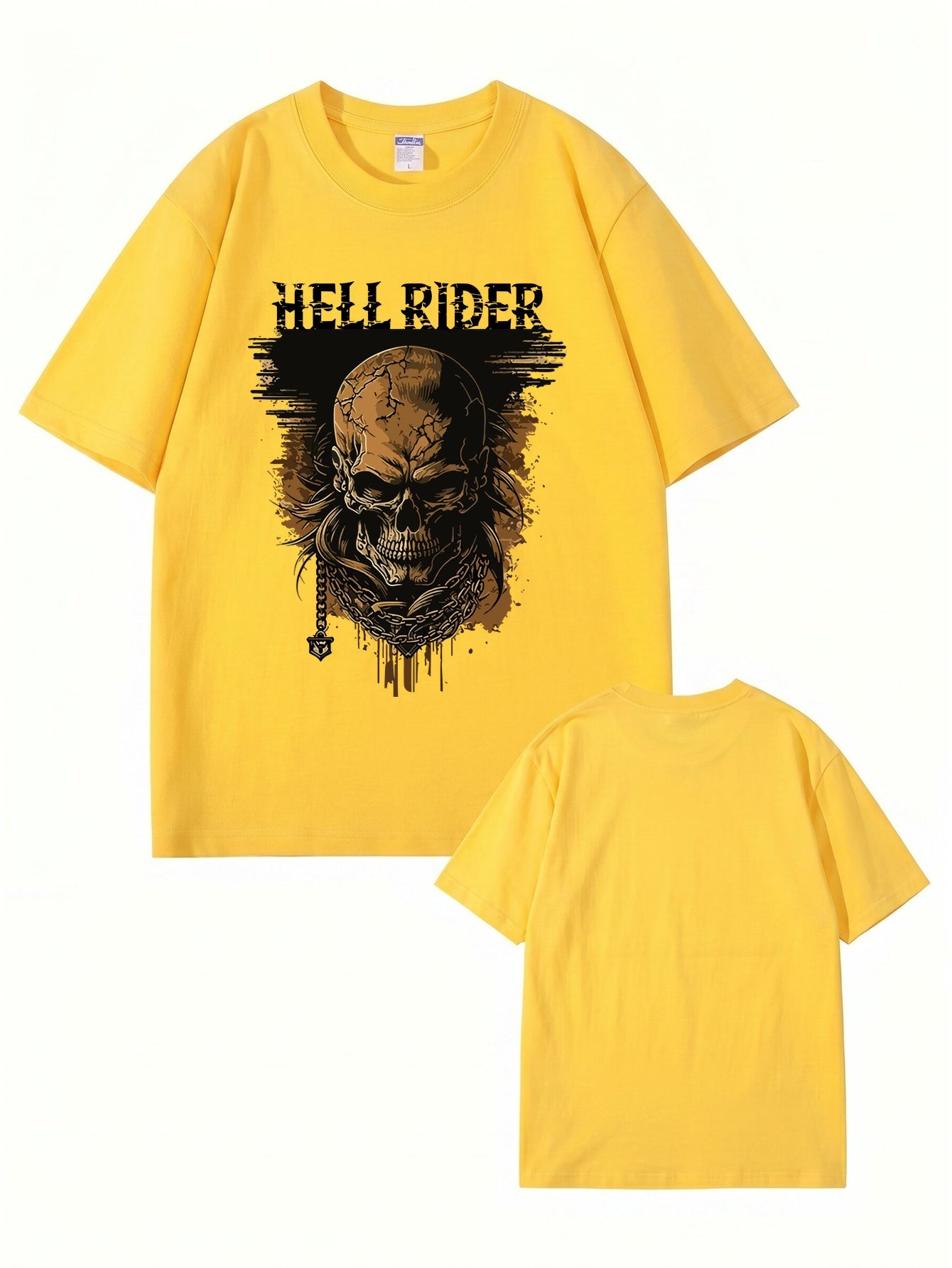 Hell Rider Skull Graphic Print Men's Heavyweight Cotton T-Shirt