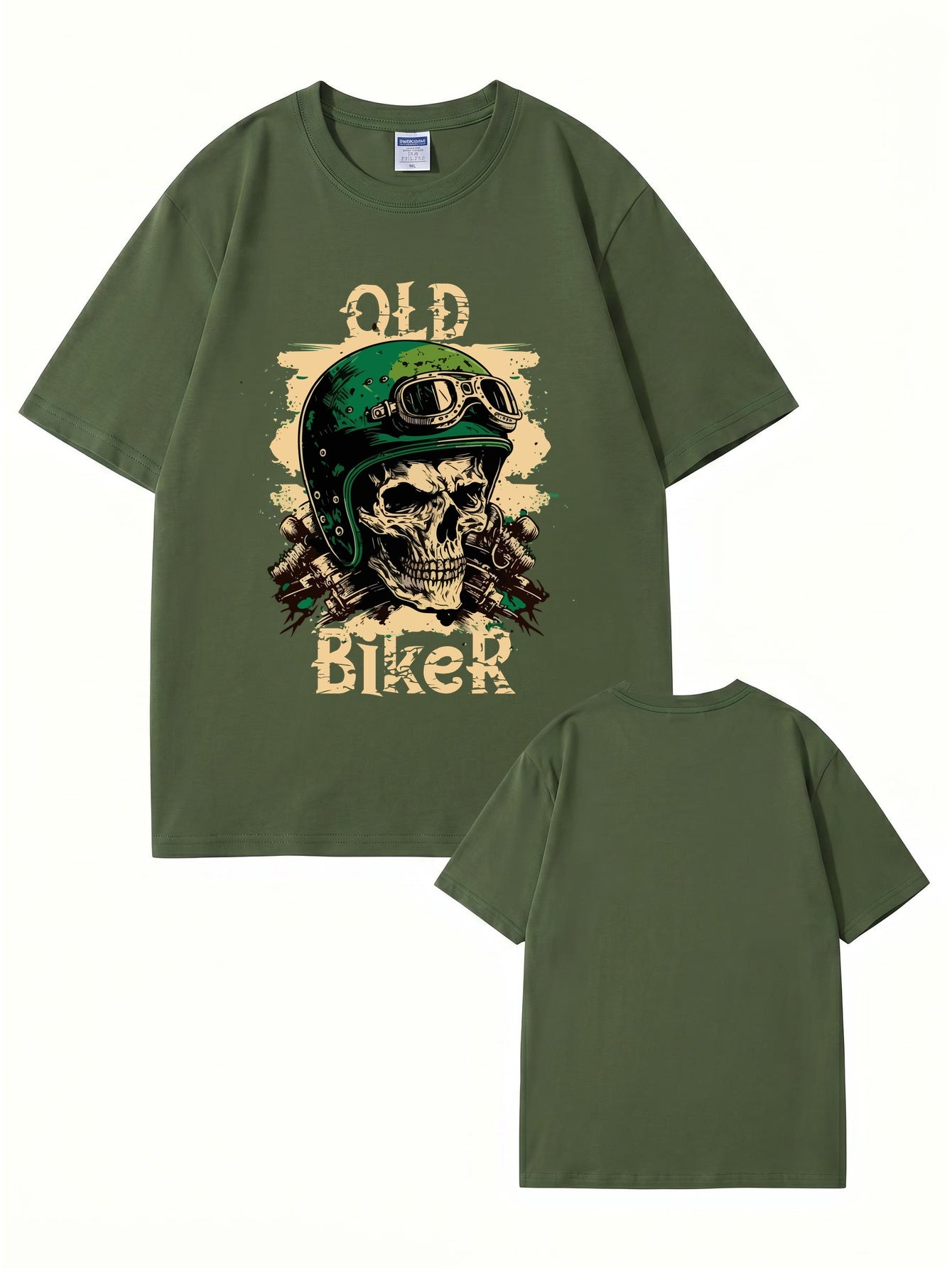 Old Biker Skull Graphic T-Shirt - Vintage Motorcycle Helmet Print Tee