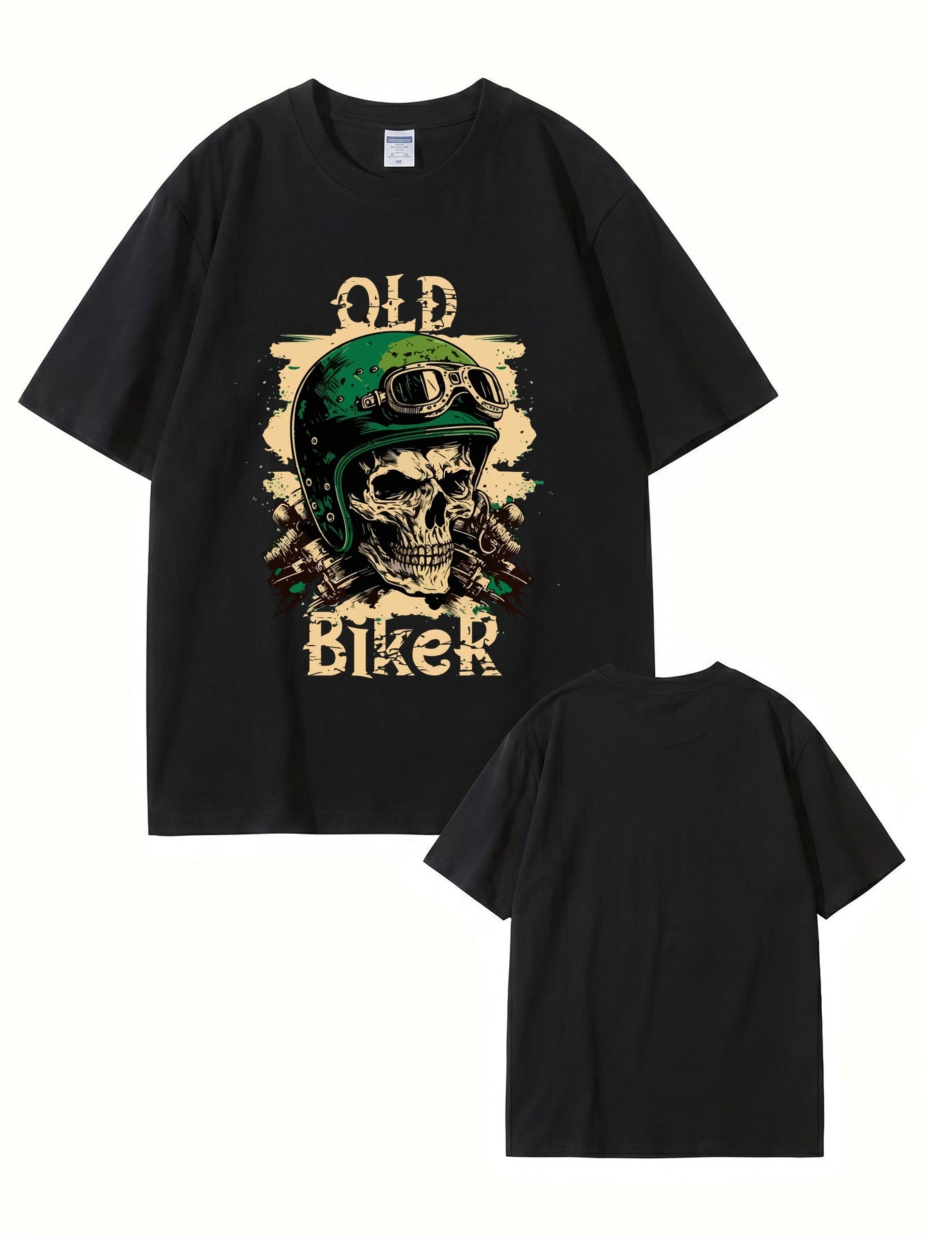 Old Biker Skull Graphic T-Shirt - Vintage Motorcycle Helmet Print Tee