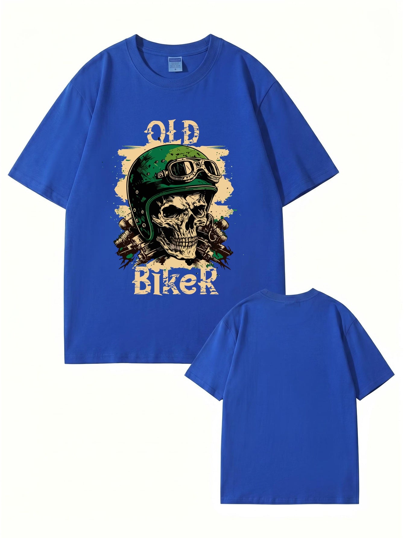 Old Biker Skull Graphic T-Shirt - Vintage Motorcycle Helmet Print Tee