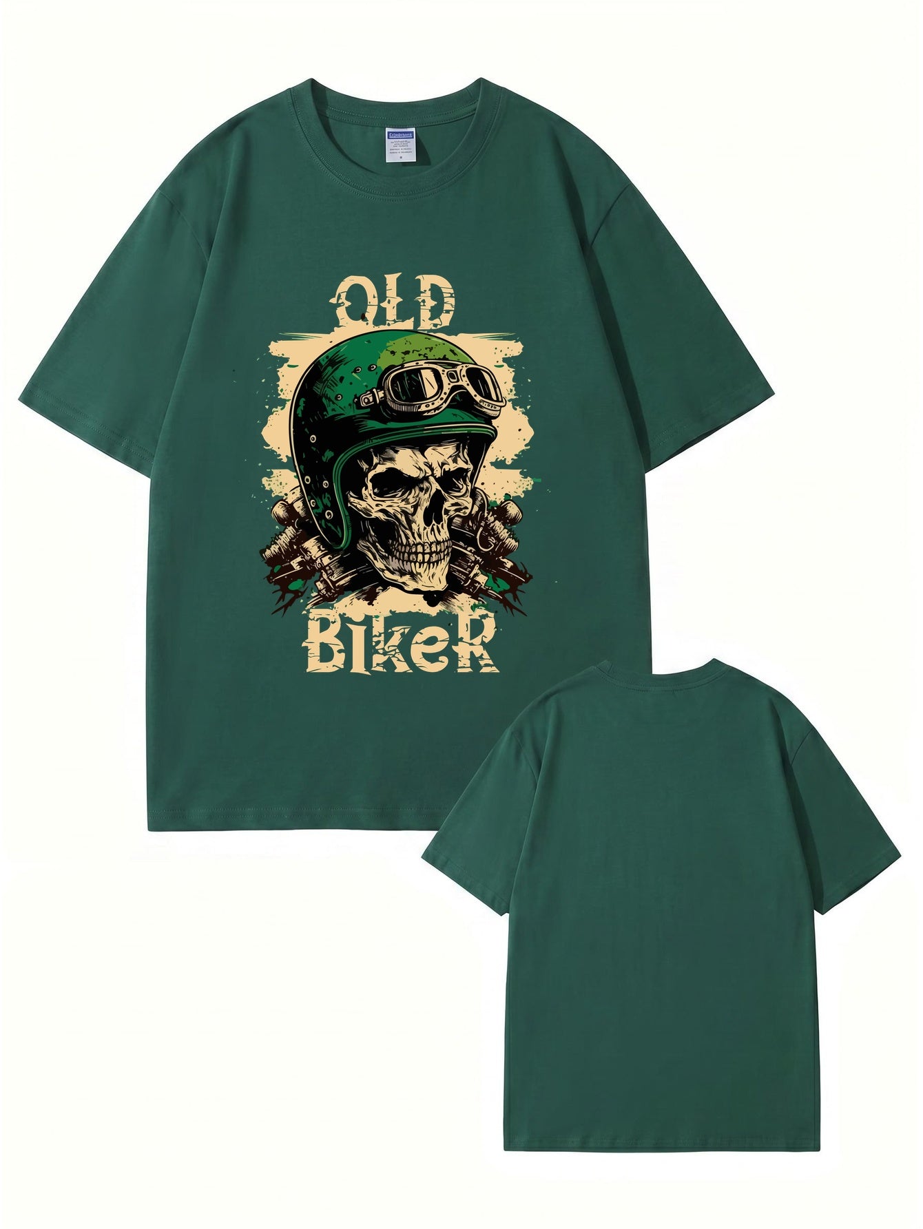 Old Biker Skull Graphic T-Shirt - Vintage Motorcycle Helmet Print Tee