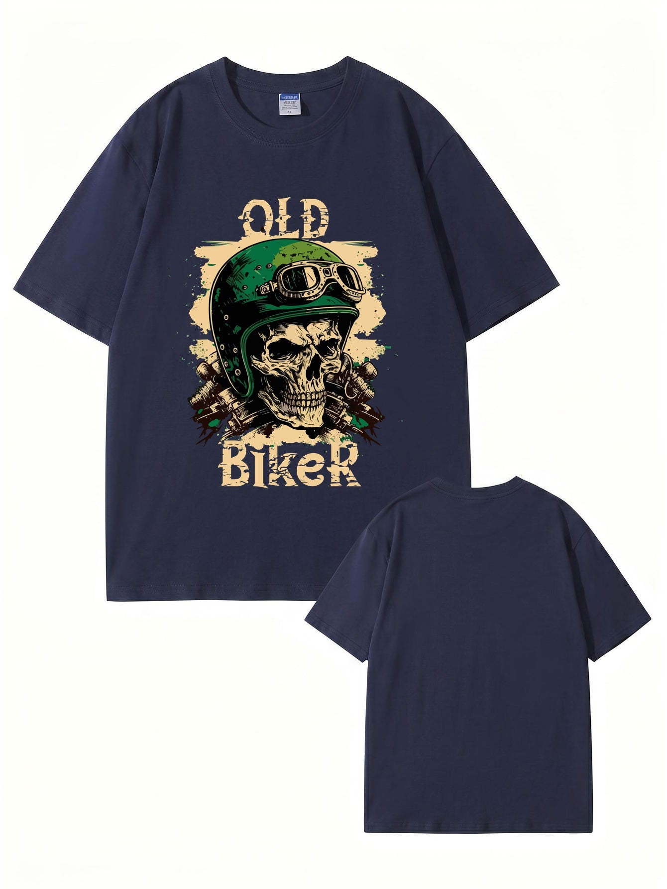 Old Biker Skull Graphic T-Shirt - Vintage Motorcycle Helmet Print Tee