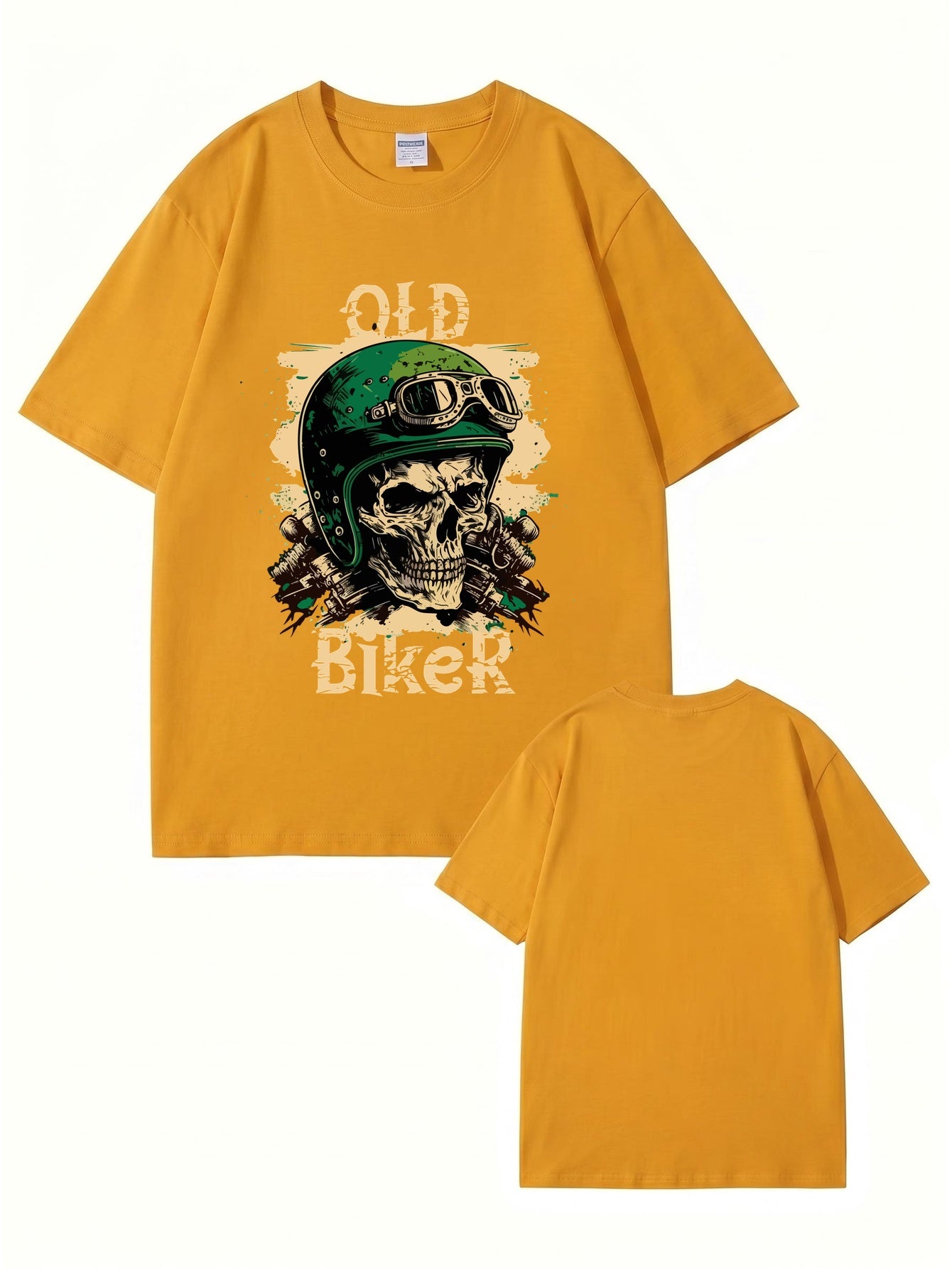 Old Biker Skull Graphic T-Shirt - Vintage Motorcycle Helmet Print Tee