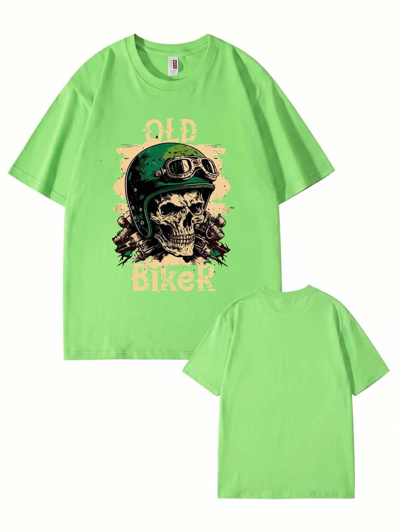 Old Biker Skull Graphic T-Shirt - Vintage Motorcycle Helmet Print Tee