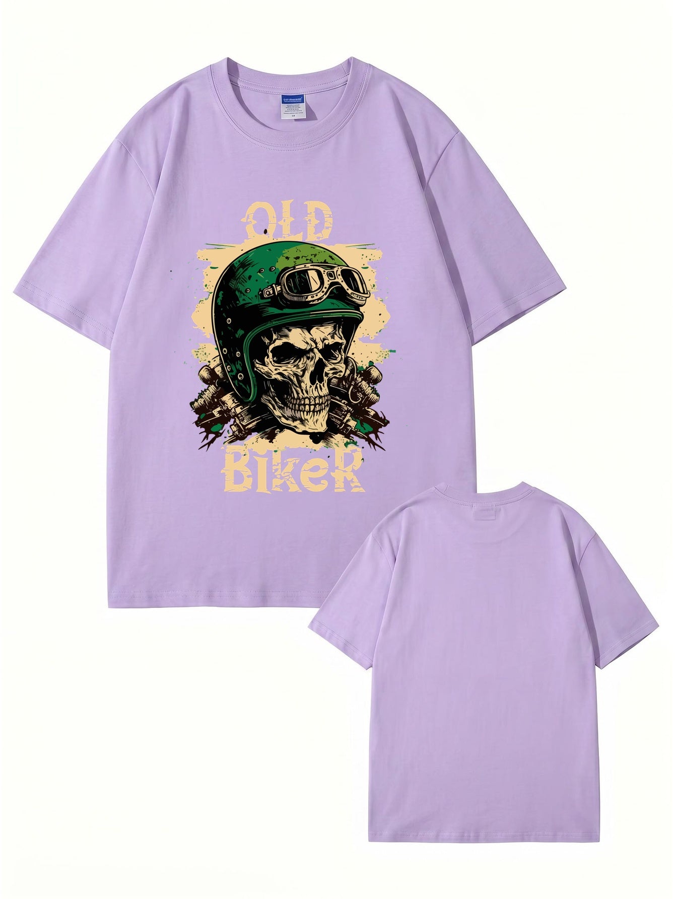 Old Biker Skull Graphic T-Shirt - Vintage Motorcycle Helmet Print Tee