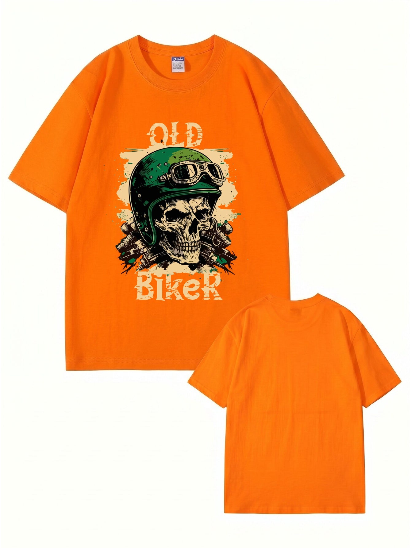 Old Biker Skull Graphic T-Shirt - Vintage Motorcycle Helmet Print Tee