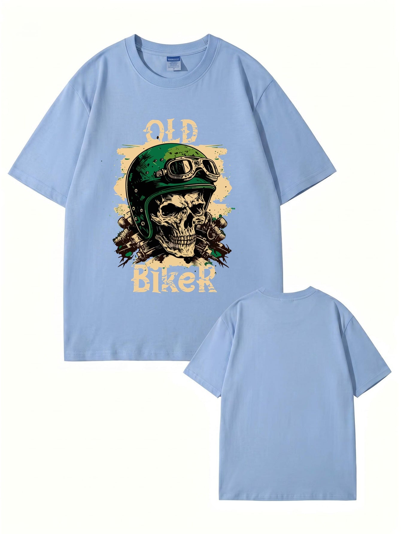Old Biker Skull Graphic T-Shirt - Vintage Motorcycle Helmet Print Tee