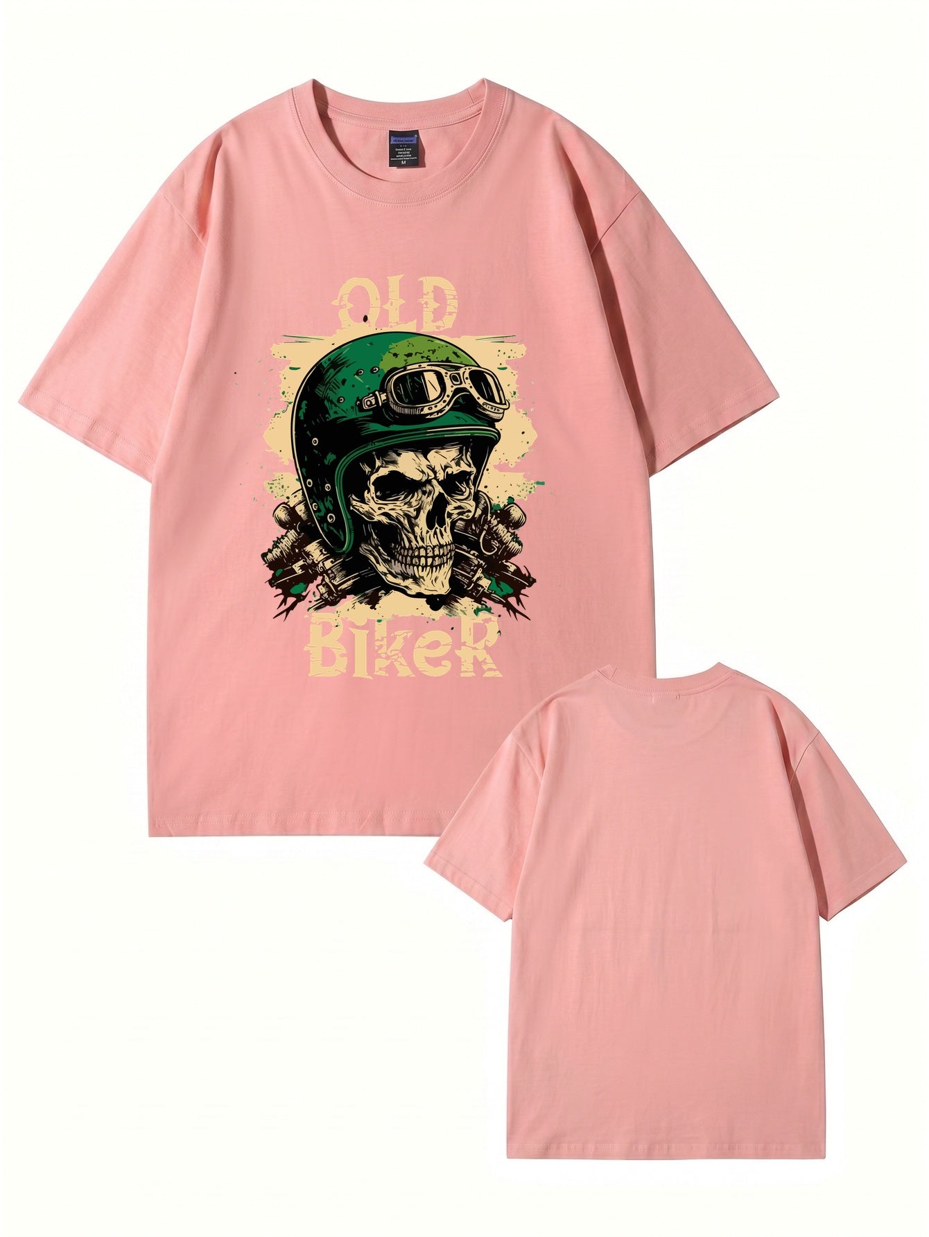 Old Biker Skull Graphic T-Shirt - Vintage Motorcycle Helmet Print Tee