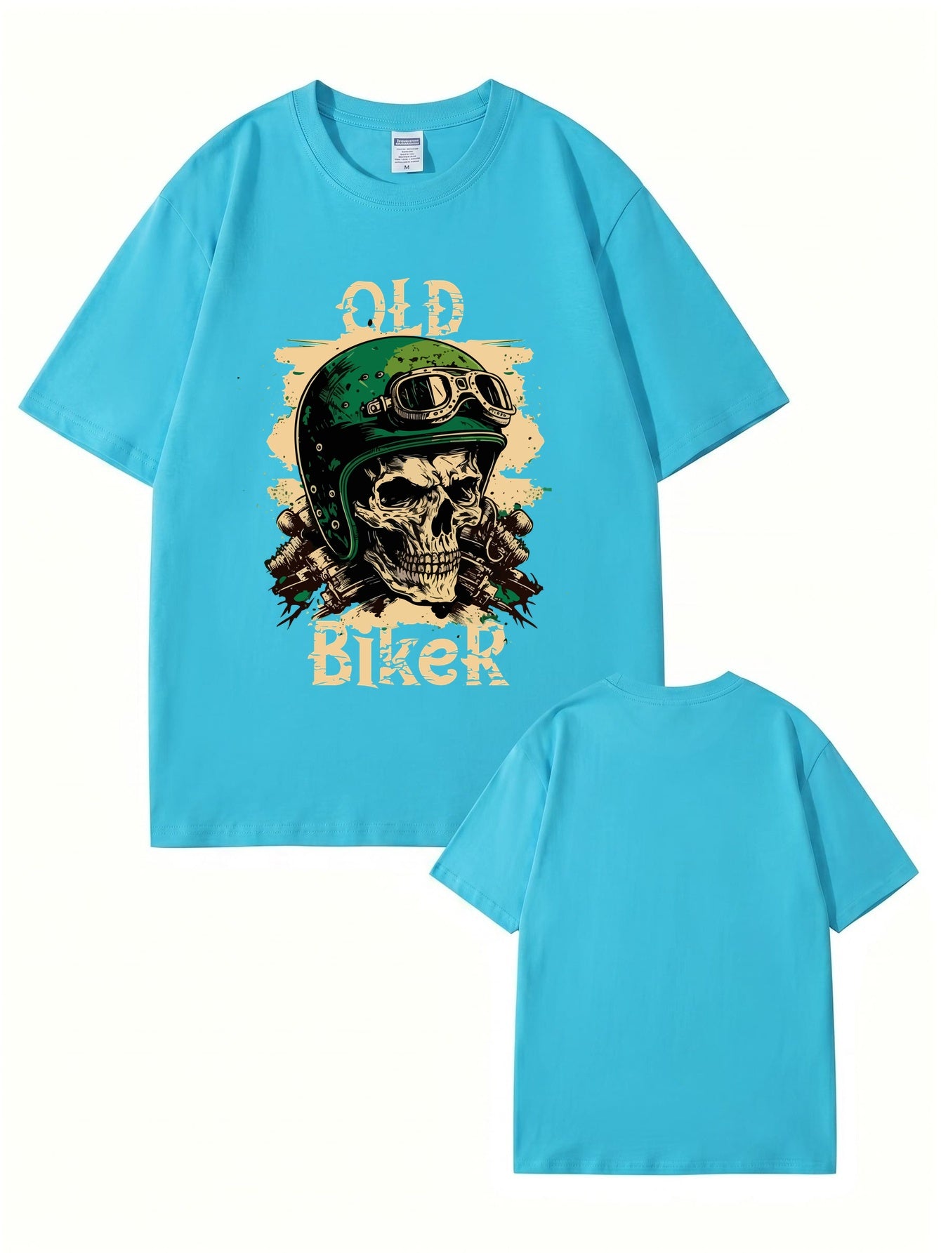 Old Biker Skull Graphic T-Shirt - Vintage Motorcycle Helmet Print Tee